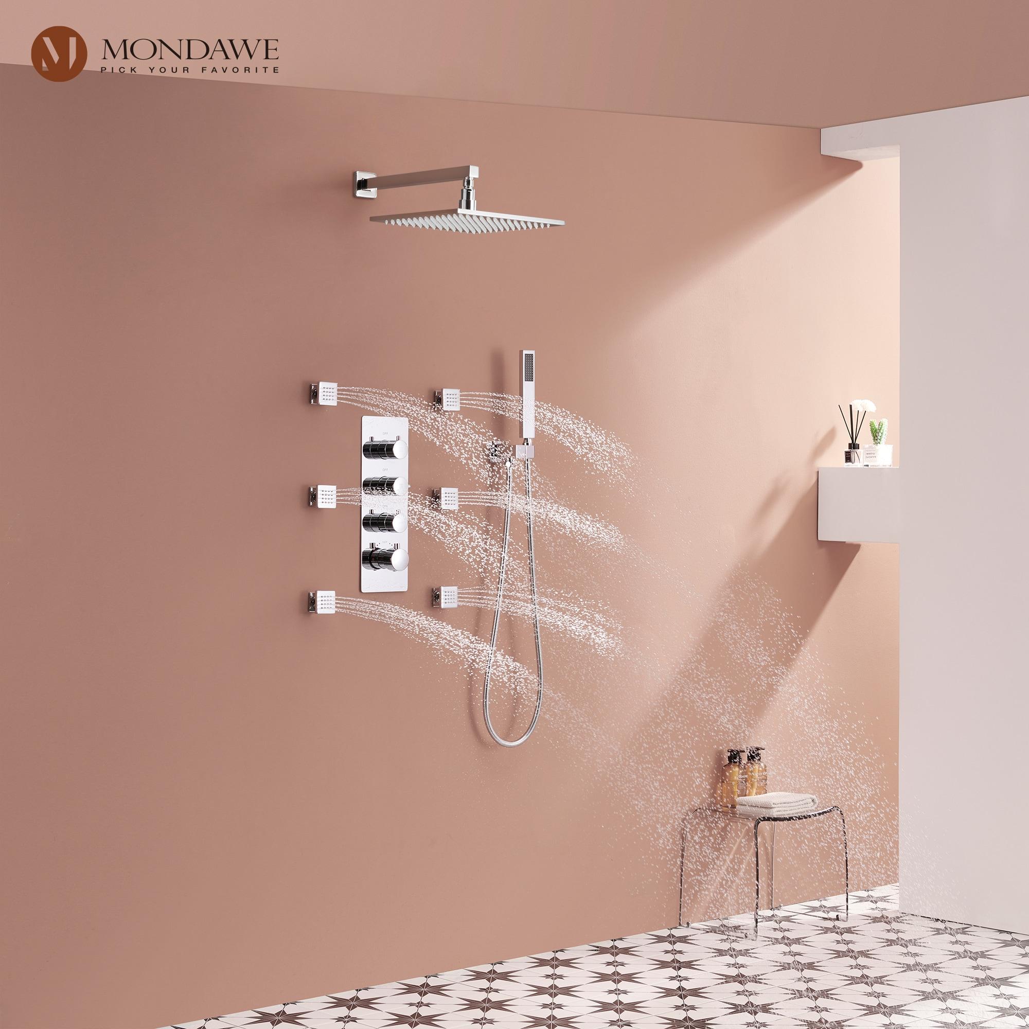 Herathena 3 Functions Wall Mounted Luxury Shower System with 6 Body Jets (Rough-in Valve Included)