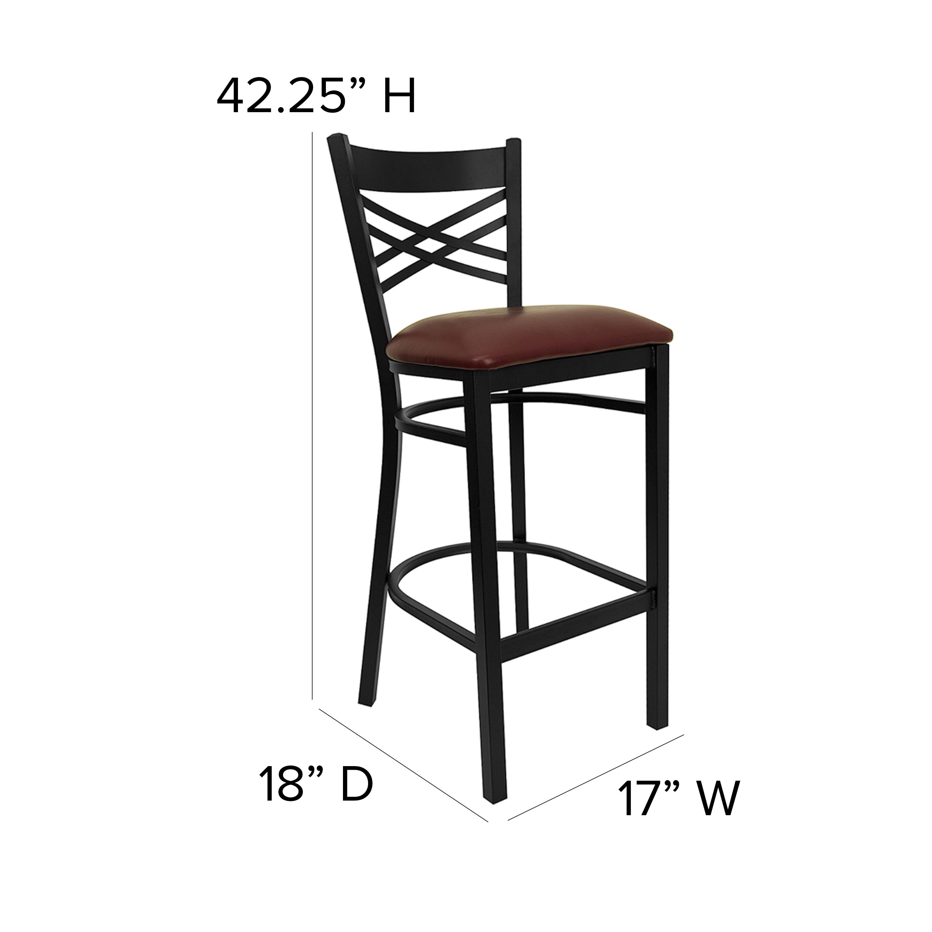 Flash Furniture HERCULES Series Black ''X'' Back Metal Restaurant Barstool - Burgundy Vinyl Seat