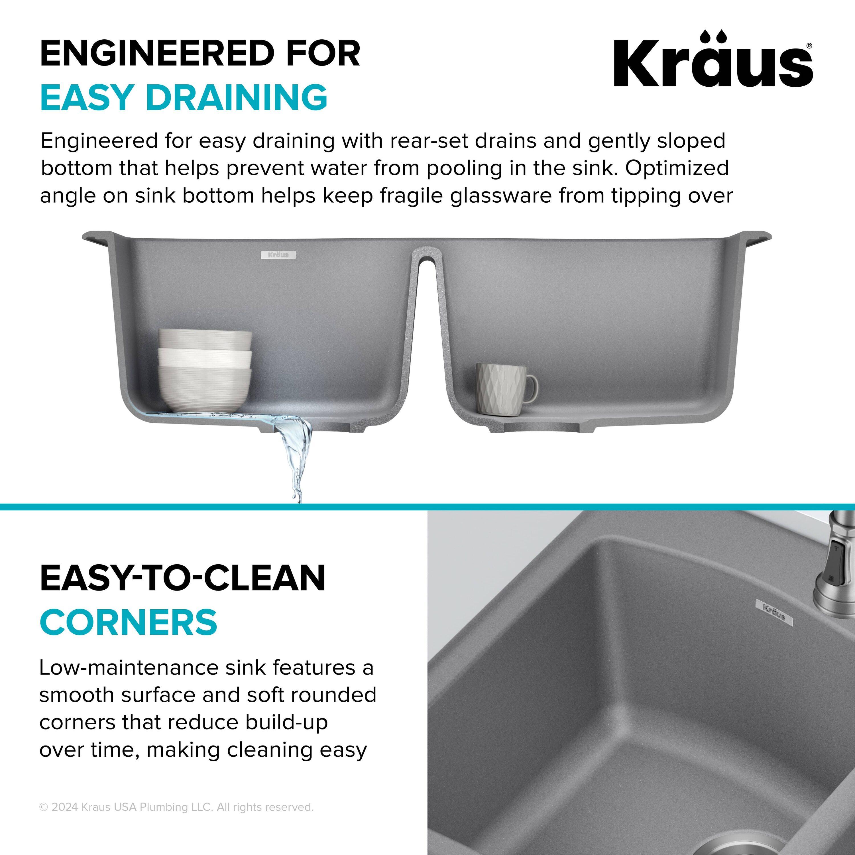 KRAUS Forteza™ 33" L Dual Mount 50/50 Double Bowl Granite Kitchen Sink