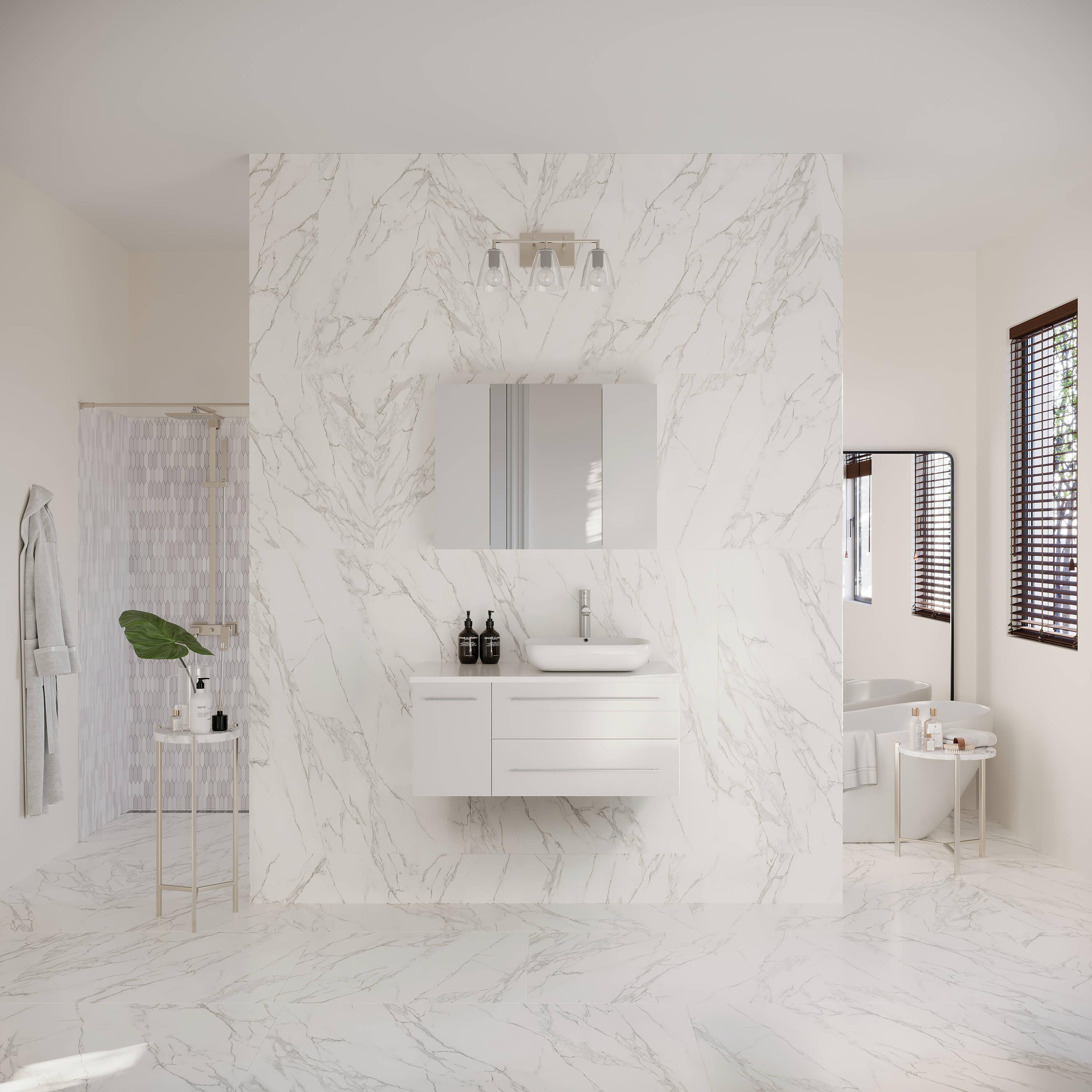 Lucera 36" Wall Mount Single Vessel Sink Right Version Bathroom Vanity with Medicine Cabinet
