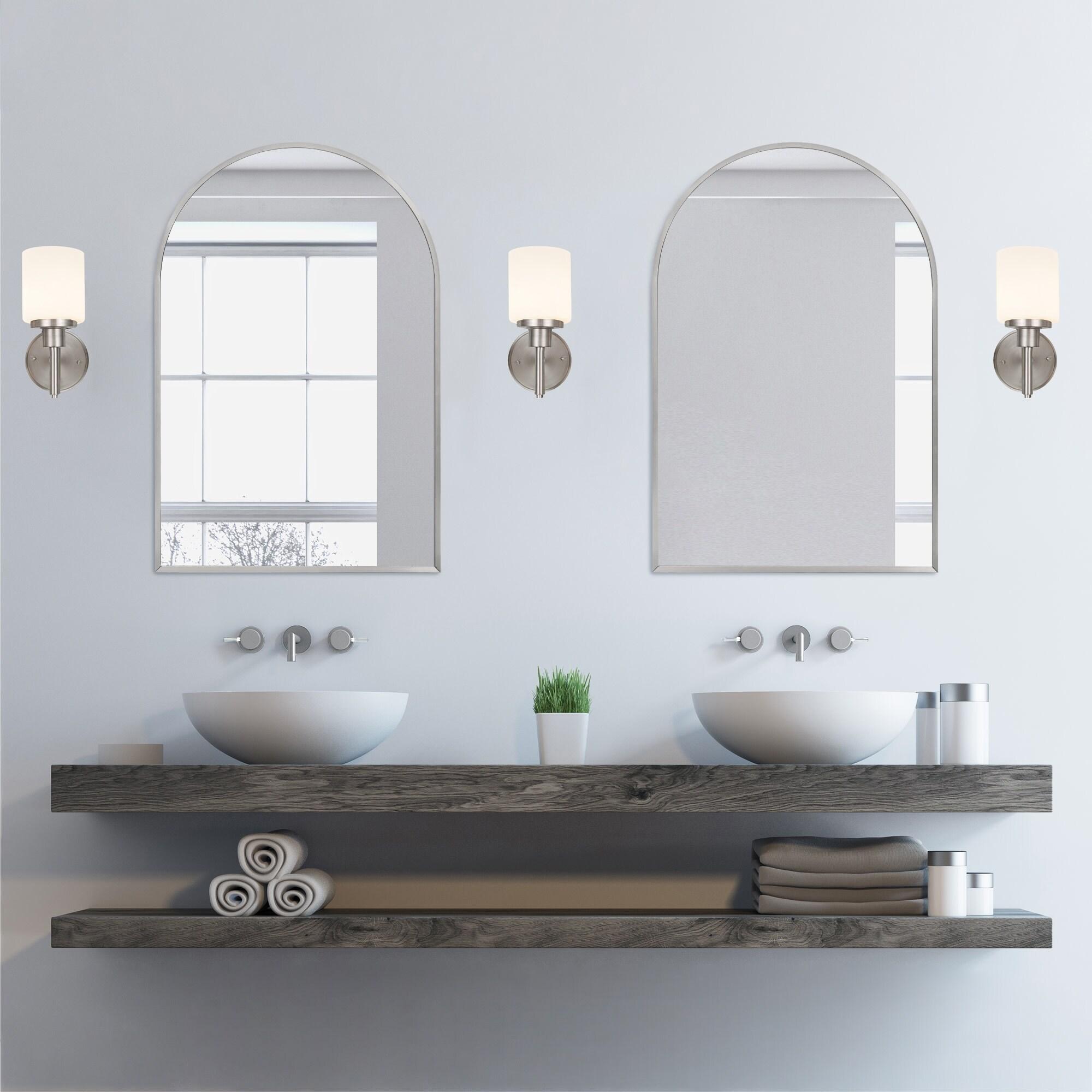 Maeve Arched Wall Accent Mirror – 36-Inch H X 24-Inch L, Modern Metal Framed – Living Room, Bedroom, Bathroom Vanity Mirror – Silver – Design House, 596726-SLV