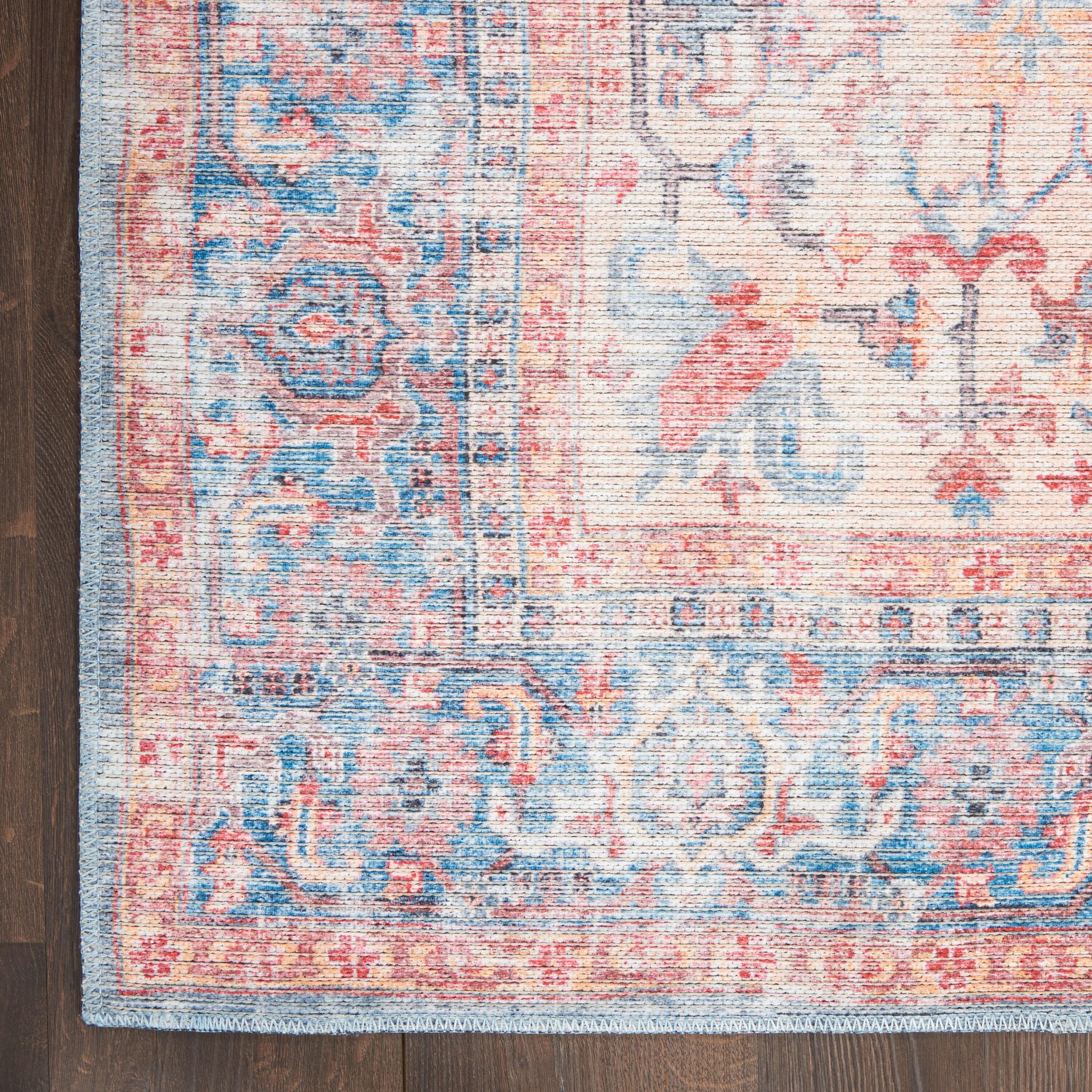 Machine Washable Oriental Blue/Red Area Rug