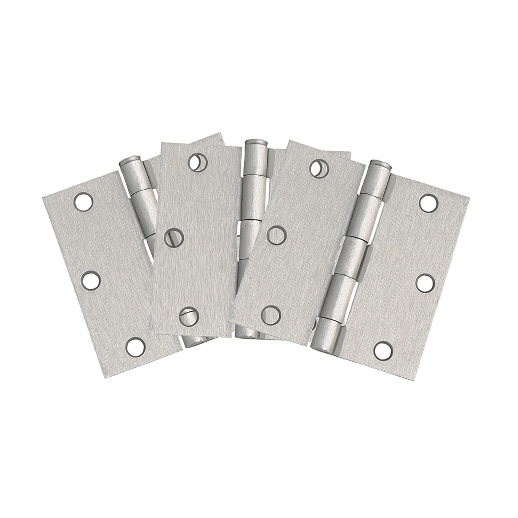 Brushed Nickel 3.5 Inch Square Corner Door Hinges - 3 Pack