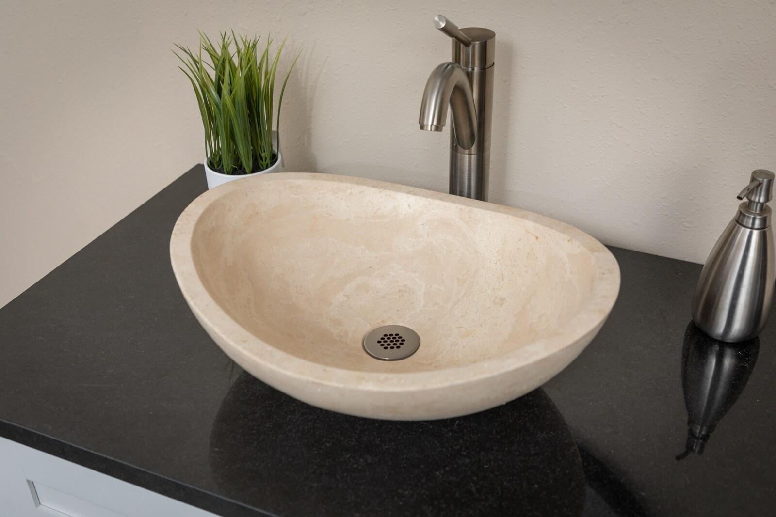 Eden Bath 14'' Beige Stone Oval Bathroom Sink