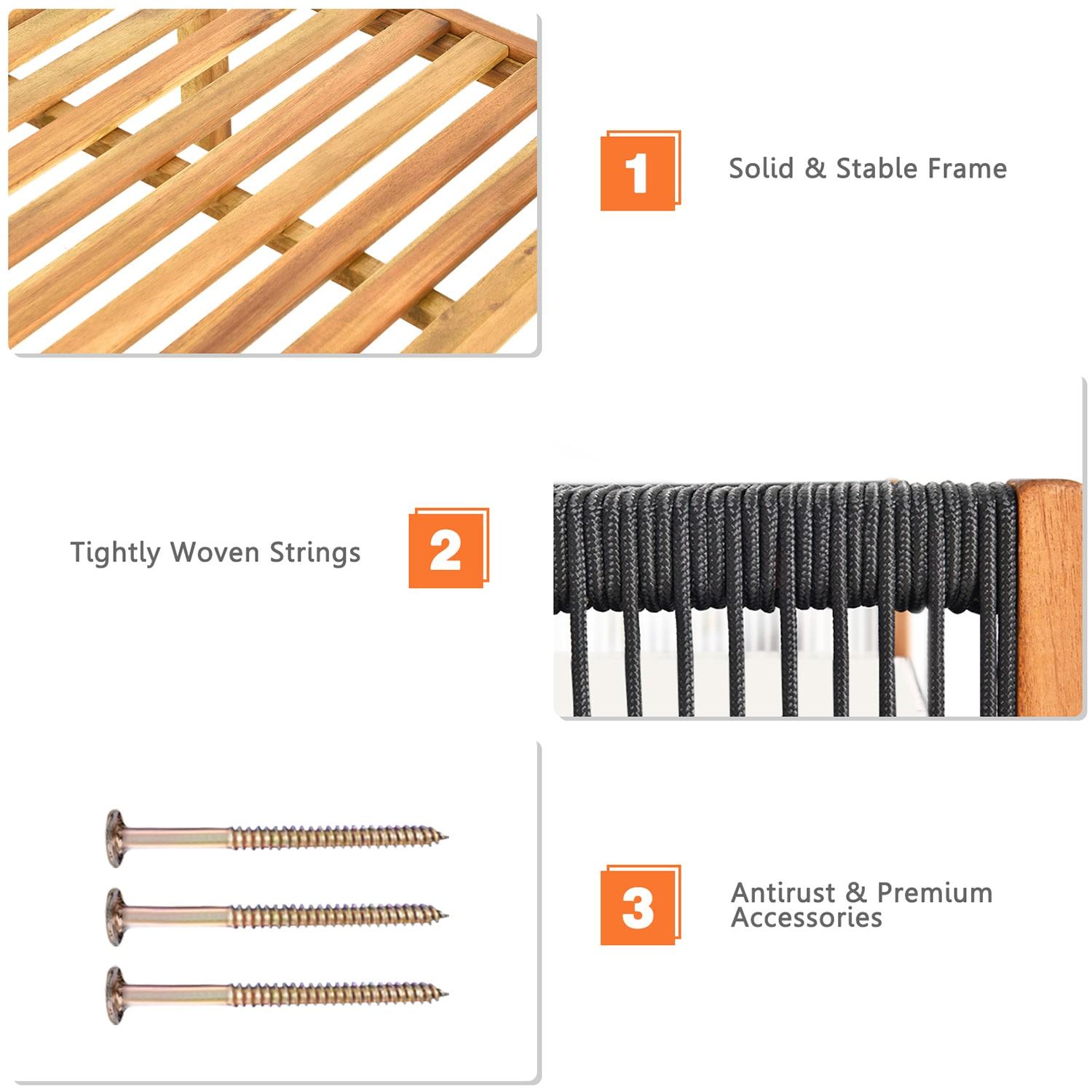 Topcobe 3 Piece Patio Acacia Sofa Set with Nylon Armrest, Outdoor Furniture, White