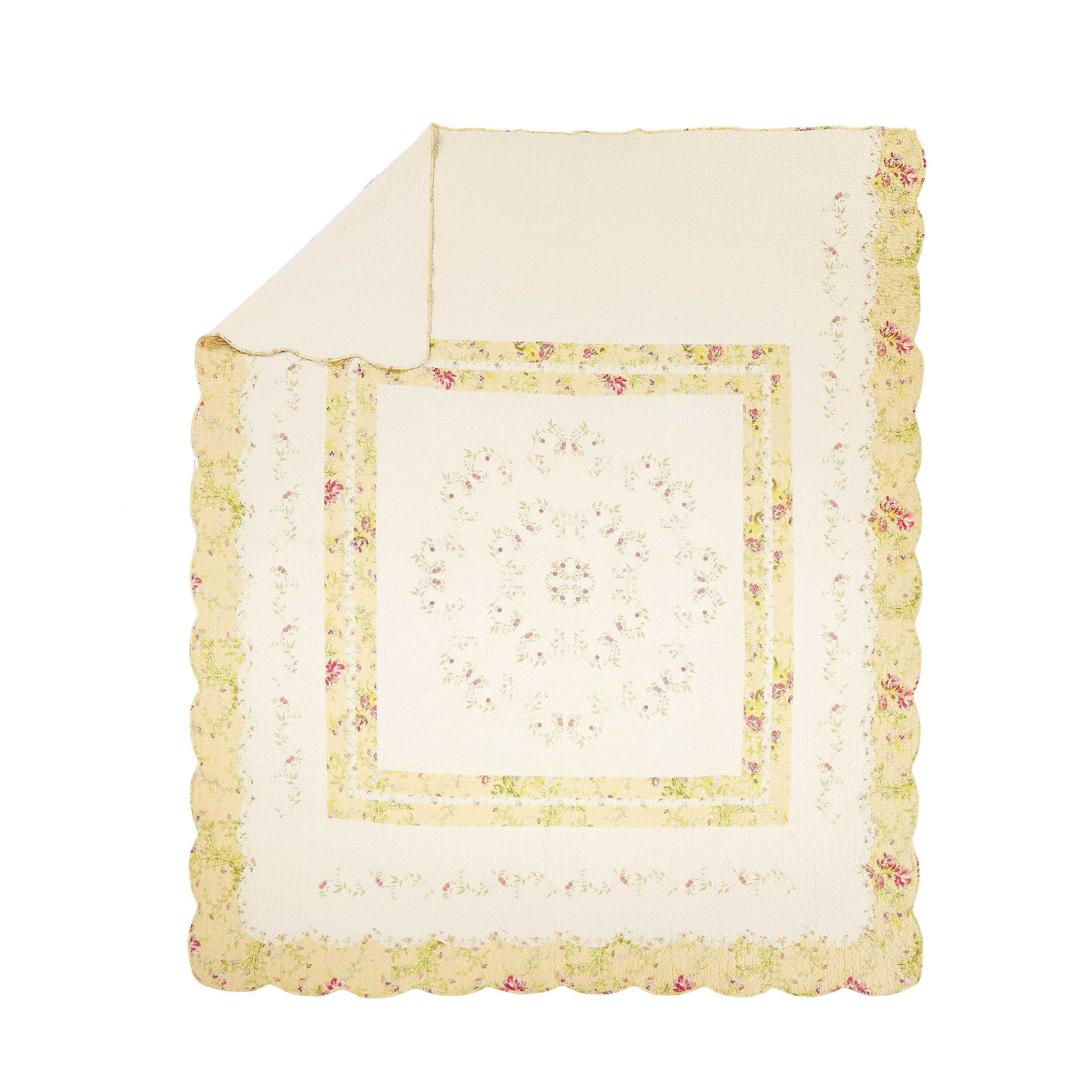 Queen Prairie Bloom Bedspread Yellow - Mary Jane's Home: Cotton Floral Bedding, Machine Washable, 140 Thread Count