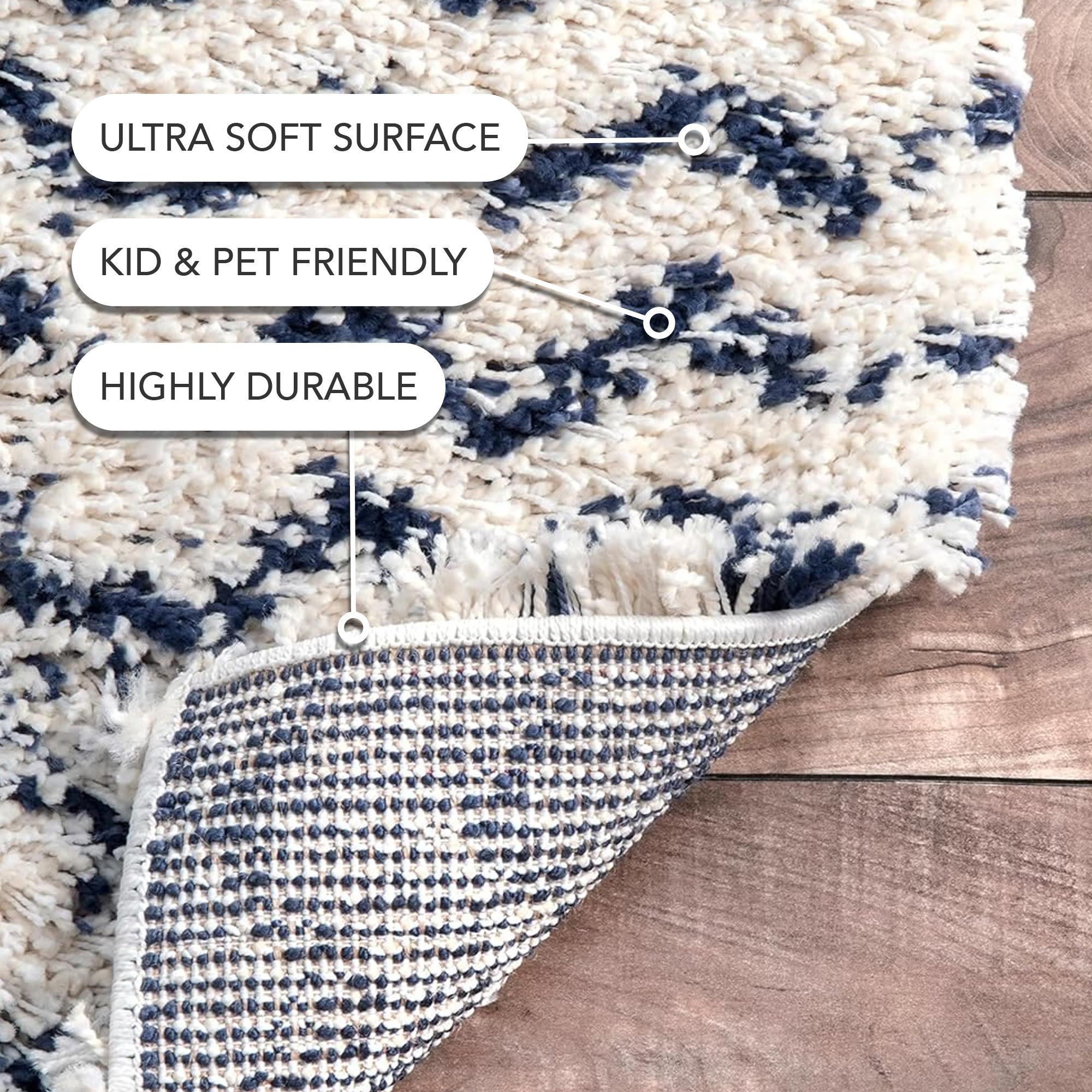 Nuloom Cuellar Striped 9x12 Shag Indoor Area Rug for Living Room Bedroom Dining Room Nursery, Navy/Ivory