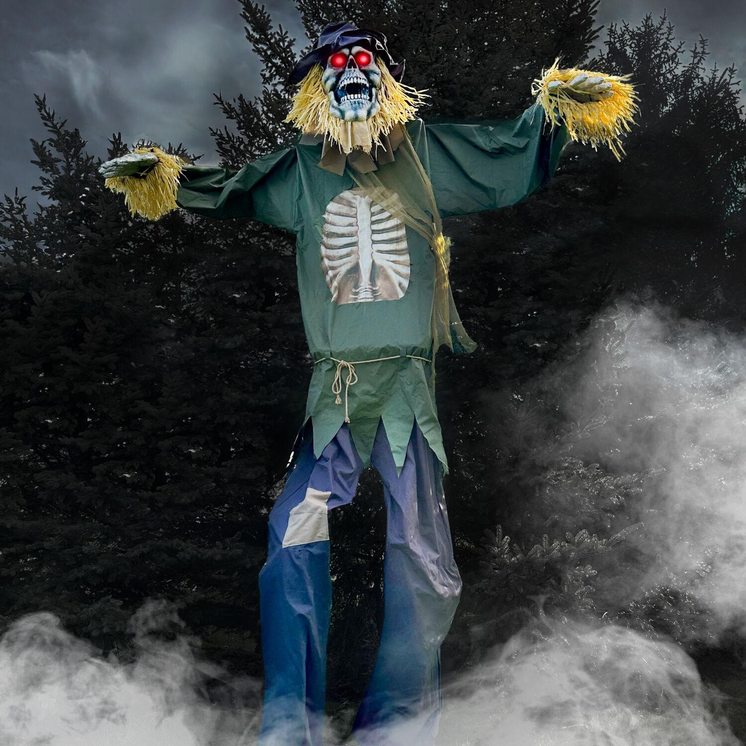 Haunted Hill Farm Haunted Hill Farm 15-ft. Animatronic Scarecrow for covered outdoor Halloween decoration