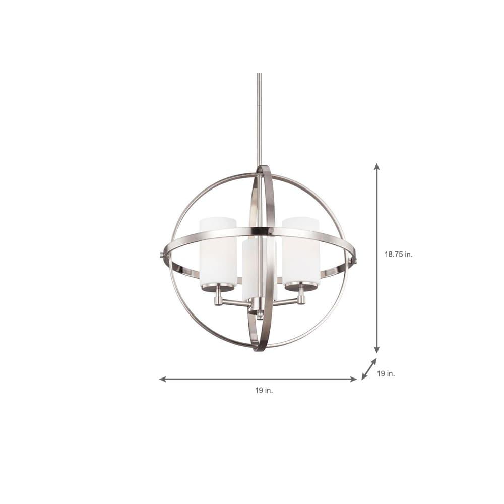 Sea Gull 3124603-962 Sea Gull Lighting Alturas Three-Light Chandelier with Etched White Inside Glass Shades, 10" x 19" x 18.75", Brushed Nickel Finish