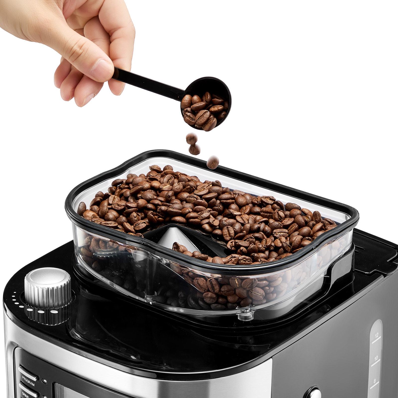Grind and Brew Coffee Maker Machine, 8 Cup Capacity with 3 Brew Strength Options, Built in Timer for Auto Morning Brew, Ideal for Office Home Cafe, Black