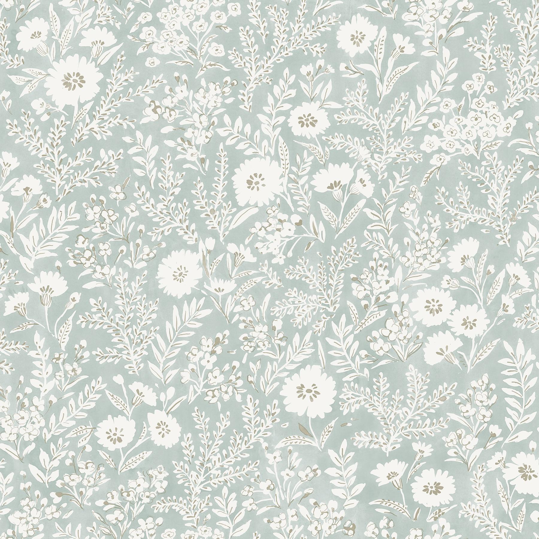 Seafoam and White Floral Pre-pasted Washable Wallpaper