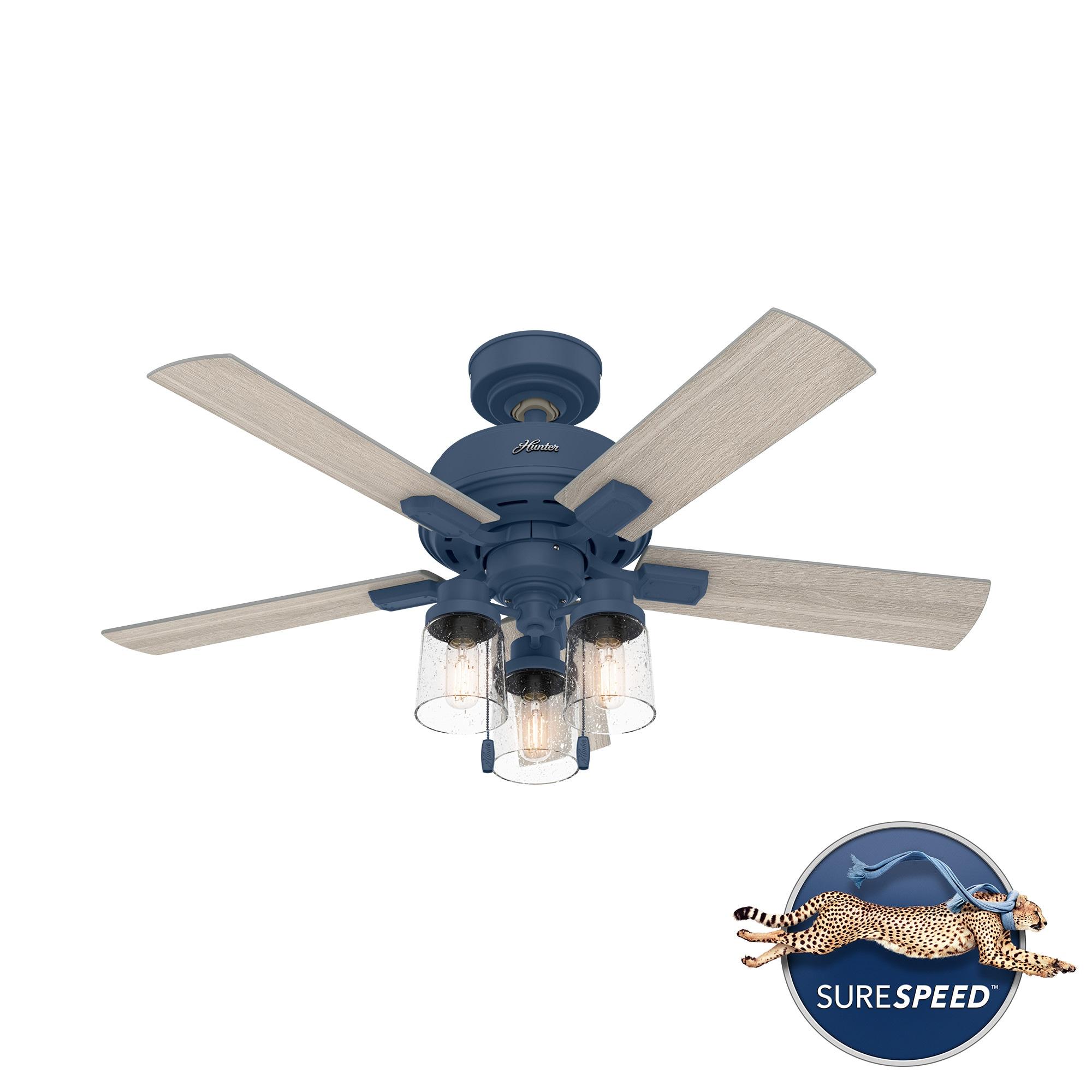 44" Hartland 5 - Blade Modern Farmhouse Indoor Ceiling Fan with Lights and Pull Chains