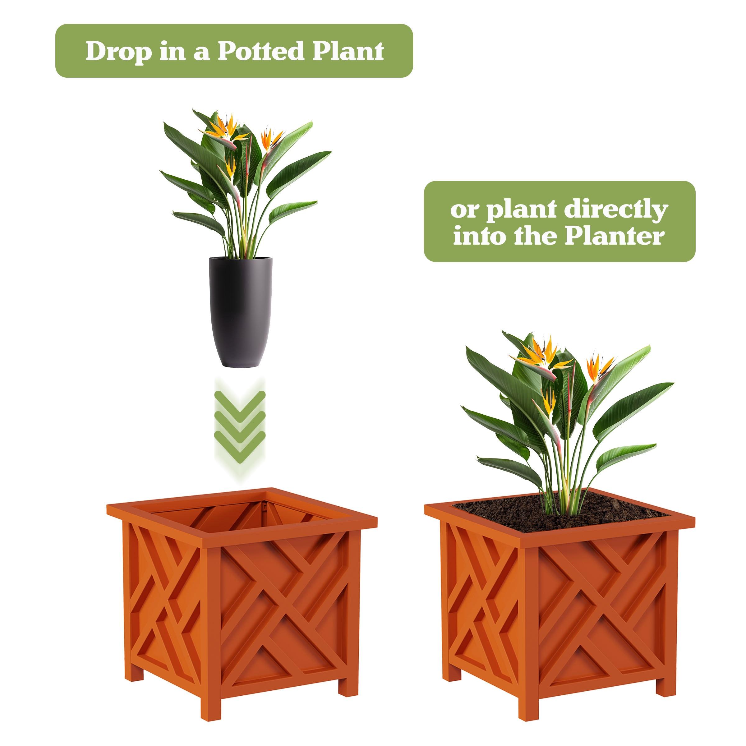 Terracotta Square Lattice Outdoor Planter Boxes Set of 2