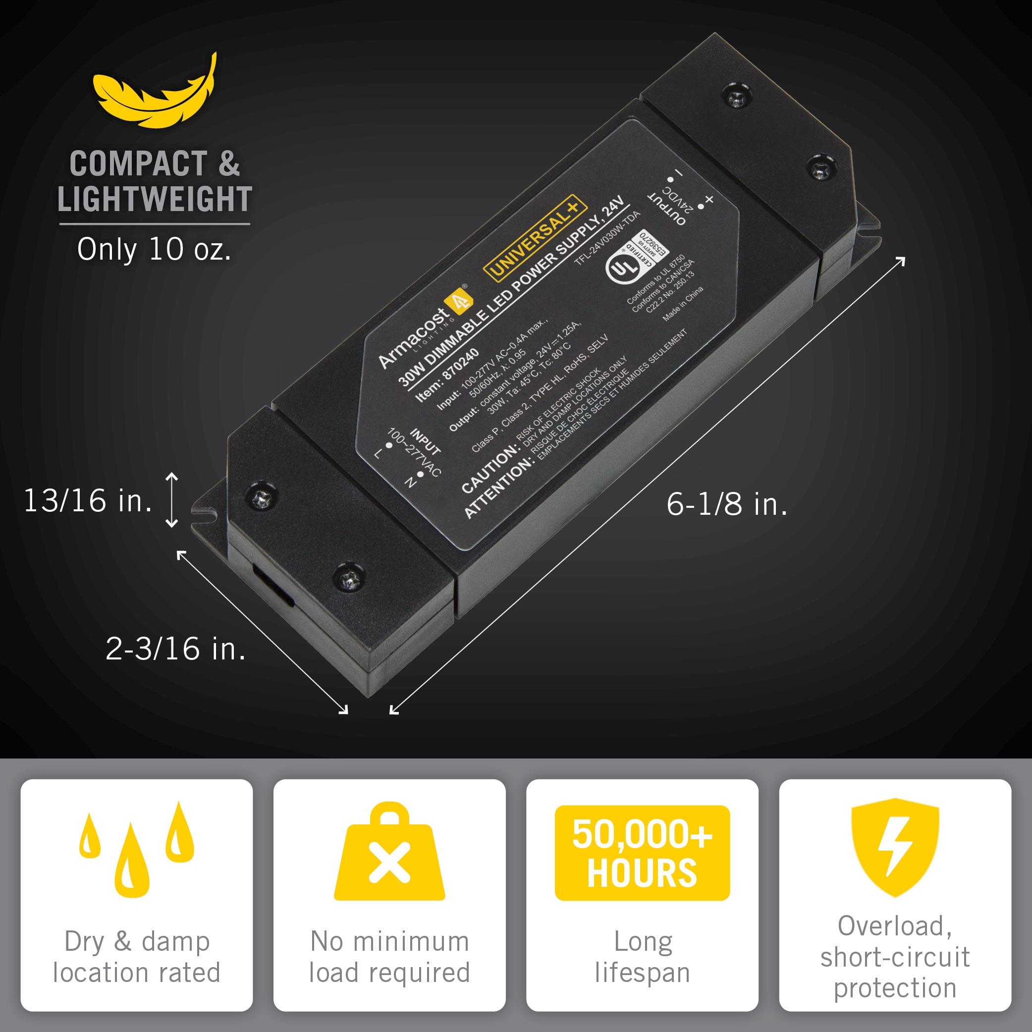 Armacost Lighting Universal+ Dimmable LED Driver 24V DC, Electronic Transformer ELV/MLV/TRIAC 870240