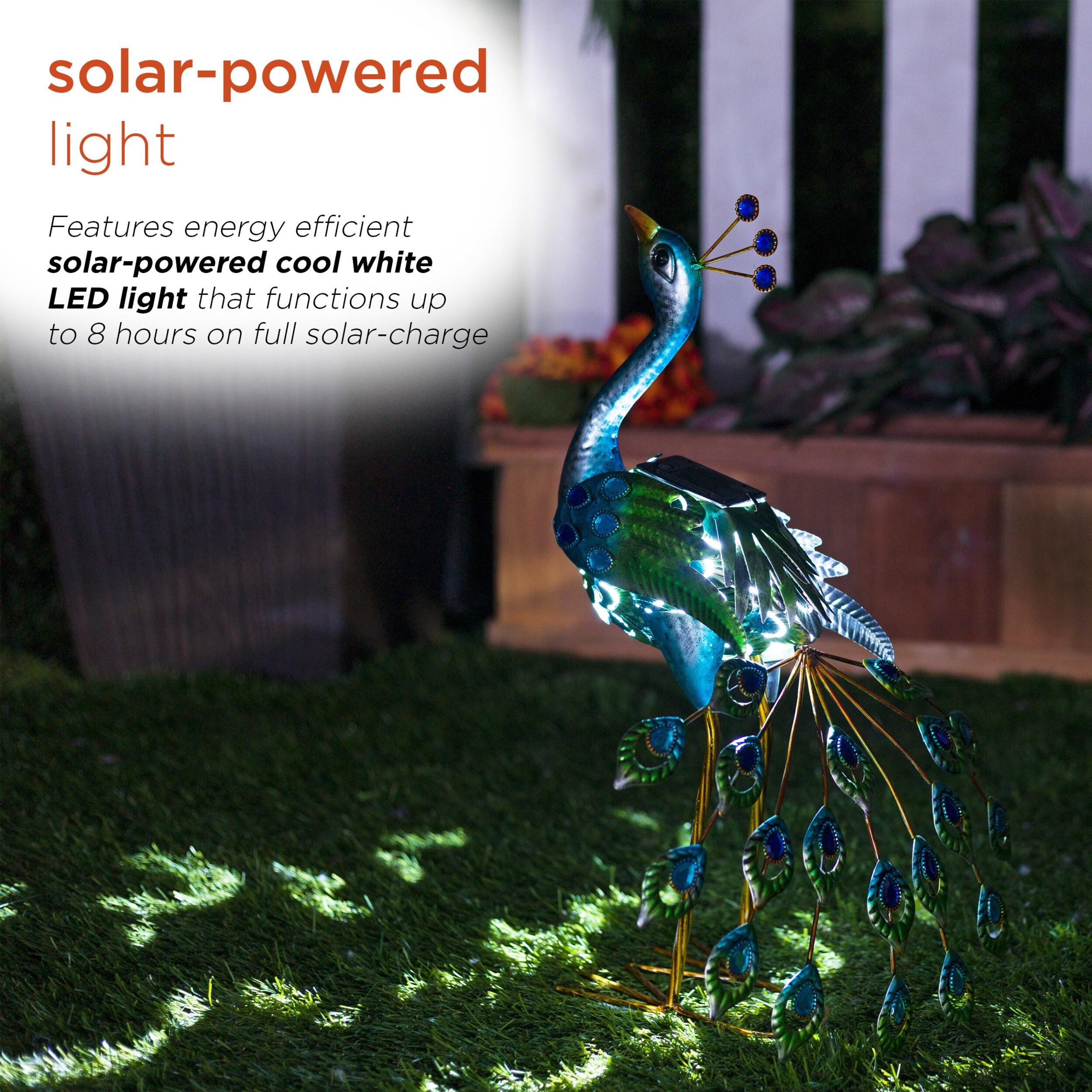 Alpine Corporation LED Solar Garden Peacock: Iron Sculpture, Outdoor Decor, 20" Height