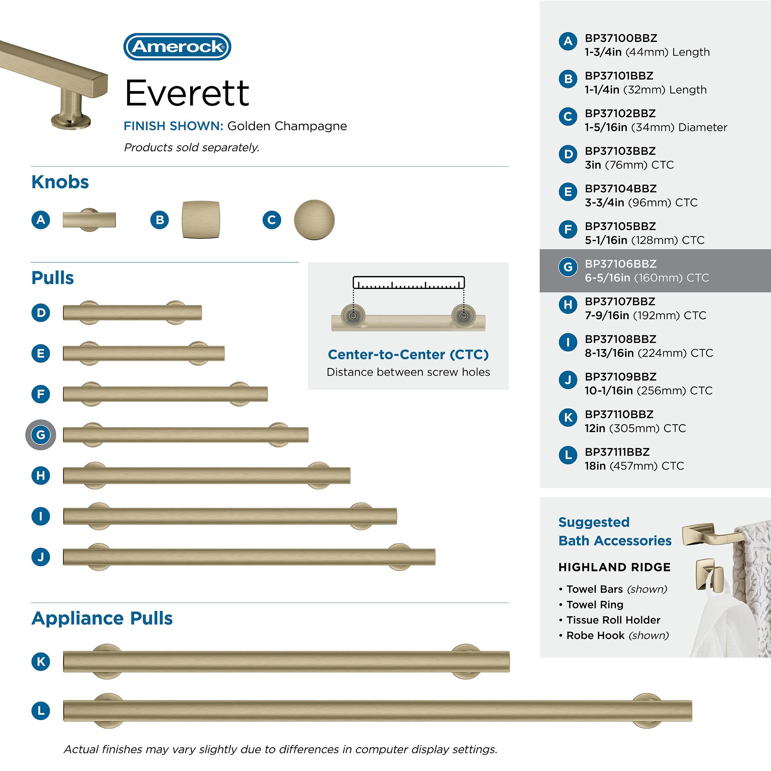 Amerock Everett 6-5/16 inch (160mm) Center-to-Center Golden Champagne Cabinet Pull