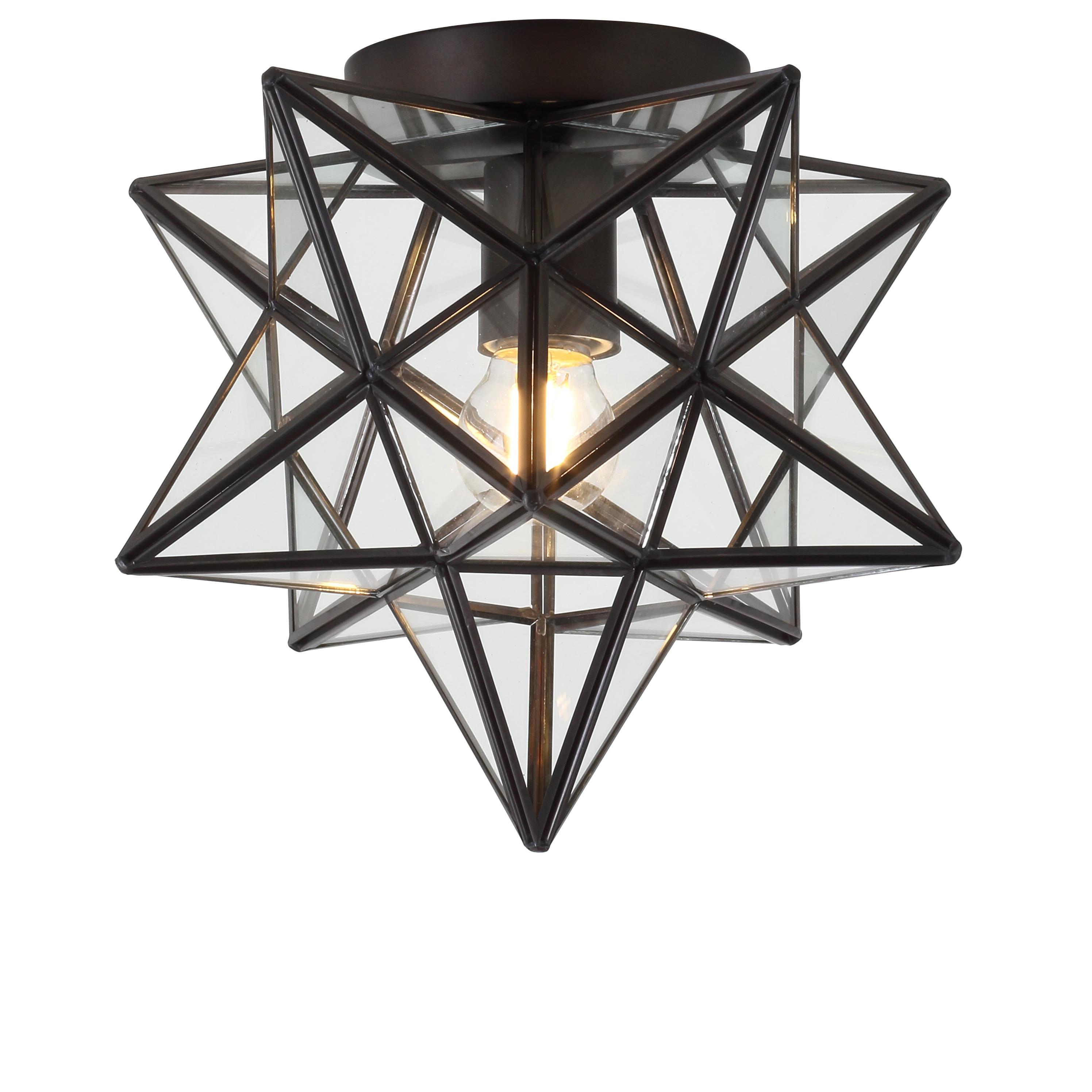 Stella 12" Moravian Star Metal/Clear Glass LED Flush Mount, Oil Rubbed Bronze