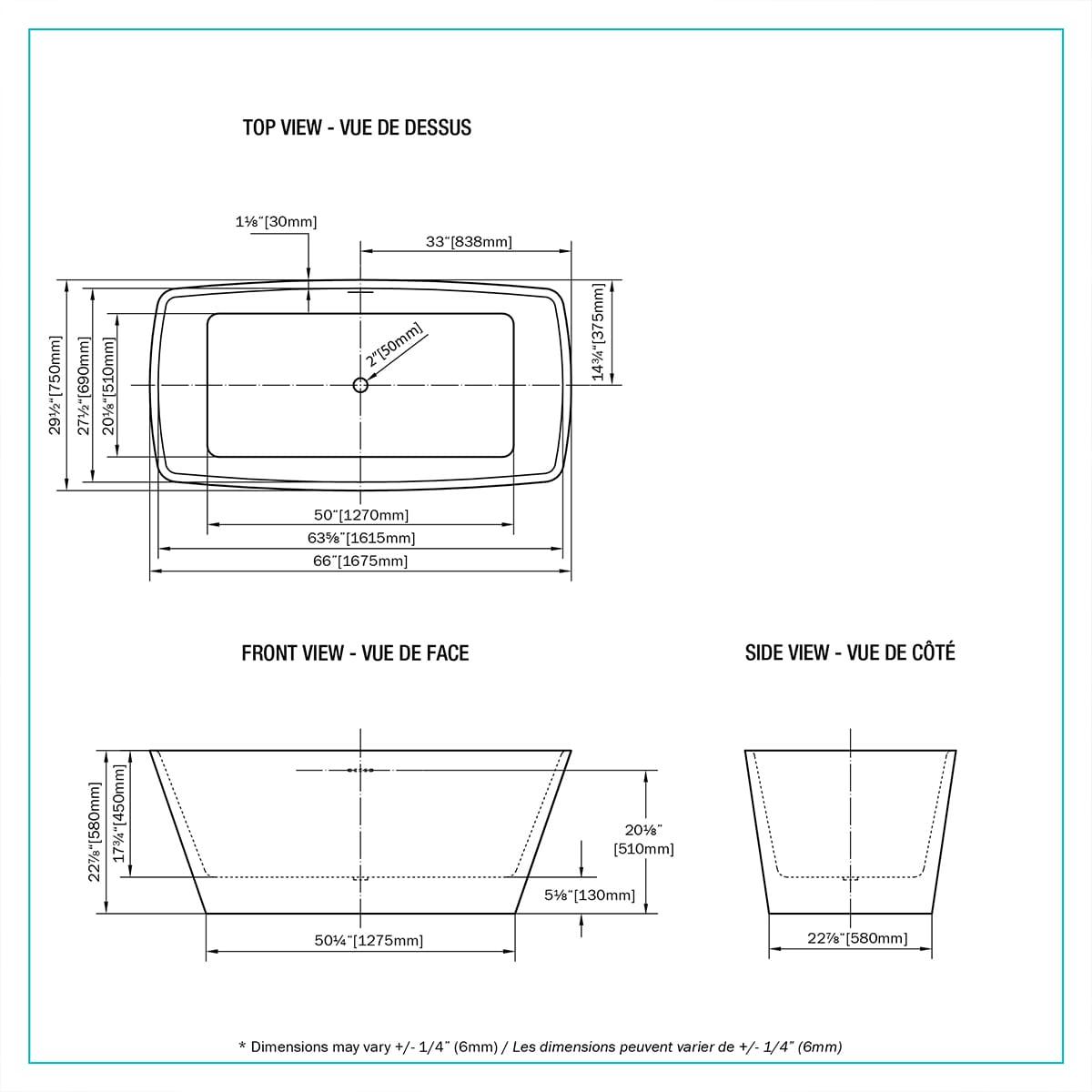 65.94'' x 29.53'' Freestanding Soaking Acrylic Bathtub