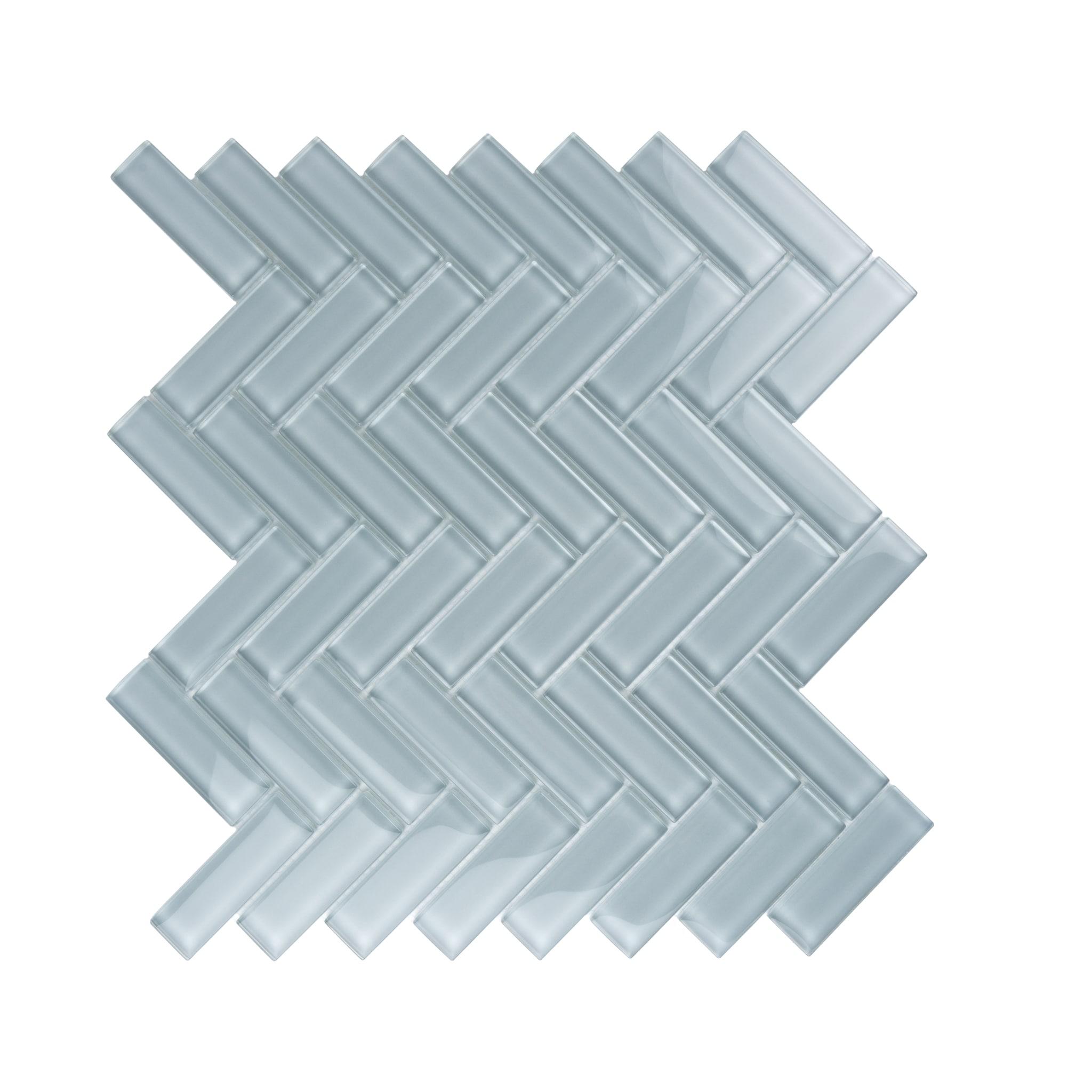 11"X 12.6" Herringbone Polished Glass Mosaic Tile