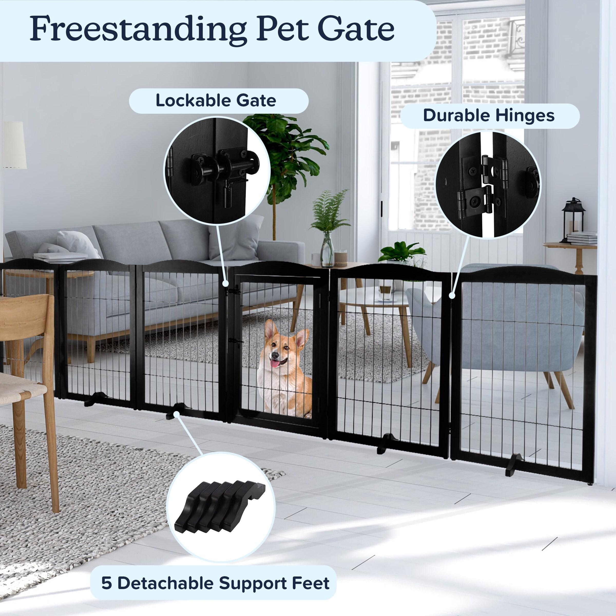 PETMAKER Pet Gate - 6-Panel Indoor Folding Dog Fence for Stairs or Doorways - 132.5x31.5-Inch Freestanding Play Pen with Support Feet