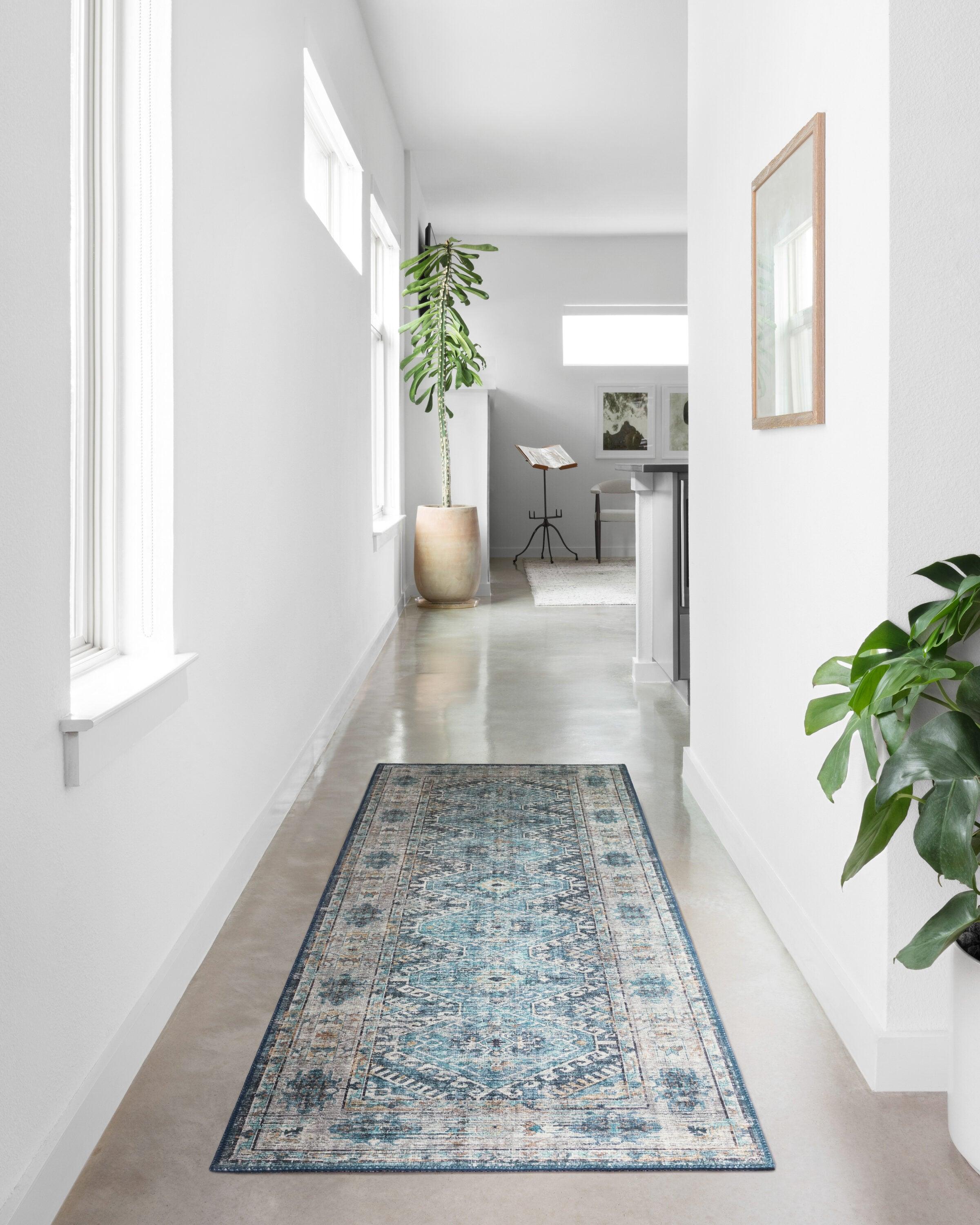 Skye Denim and Natural Hand-Knotted Wool Runner Rug