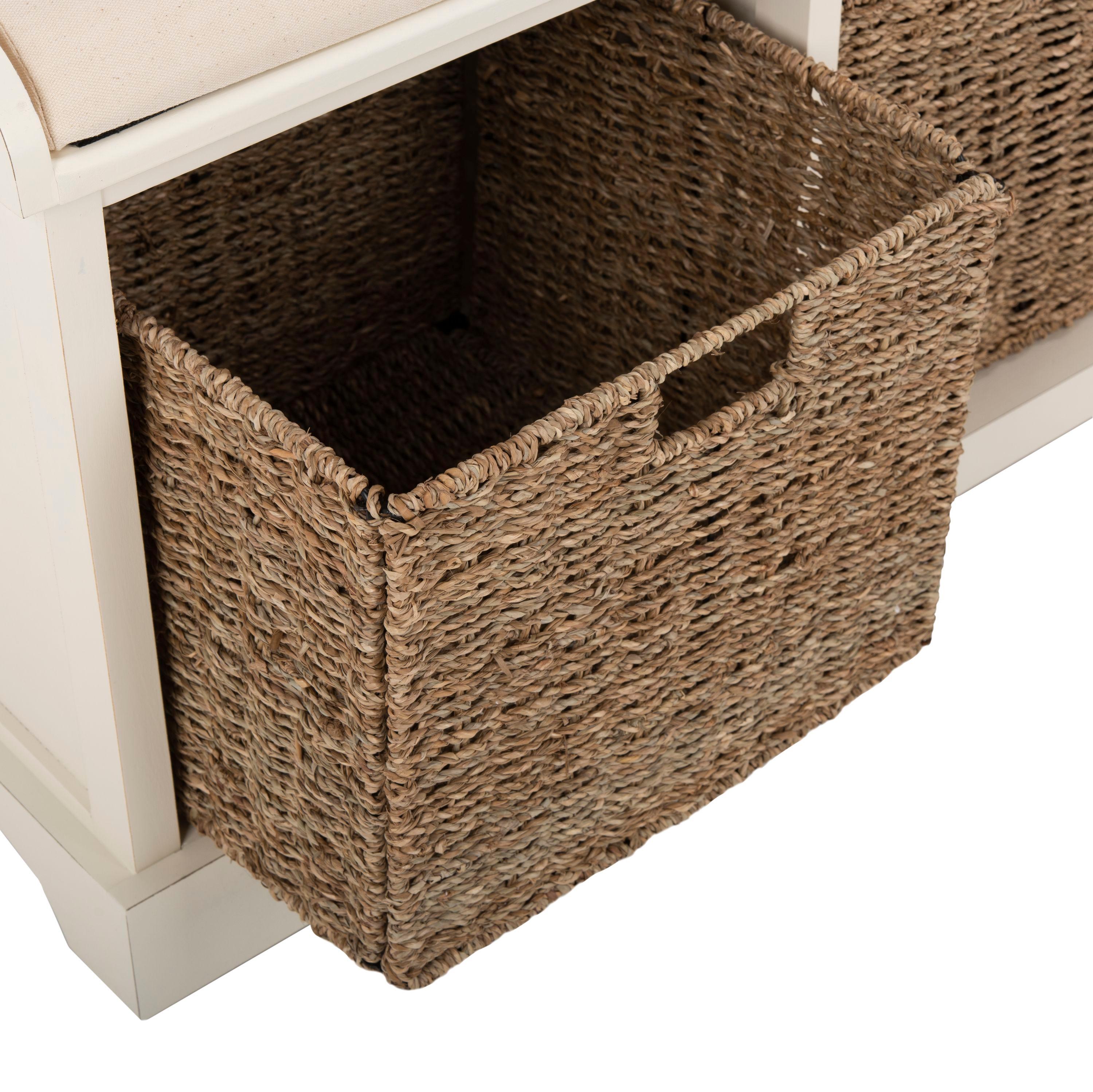 Lonan Wicker Storage Bench - White - Safavieh