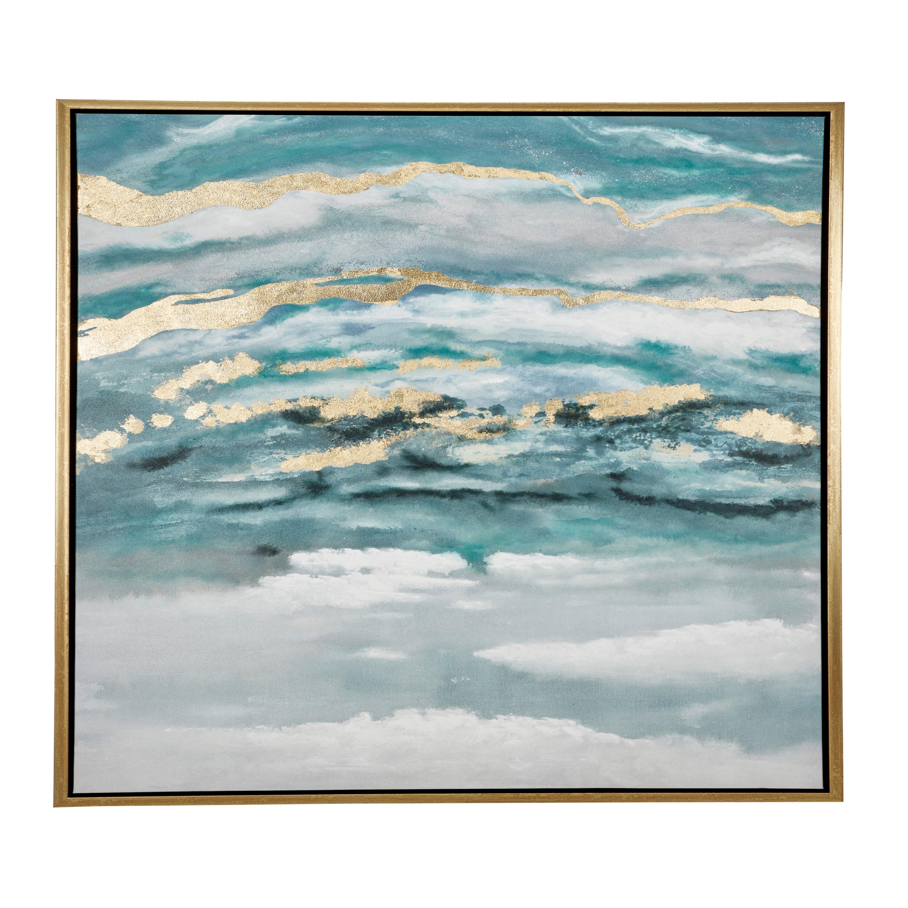 Canvas Geode Enlarge Slice Framed Wall Art with Gold Frame Blue - Olivia & May: Abstract Vertical Decor