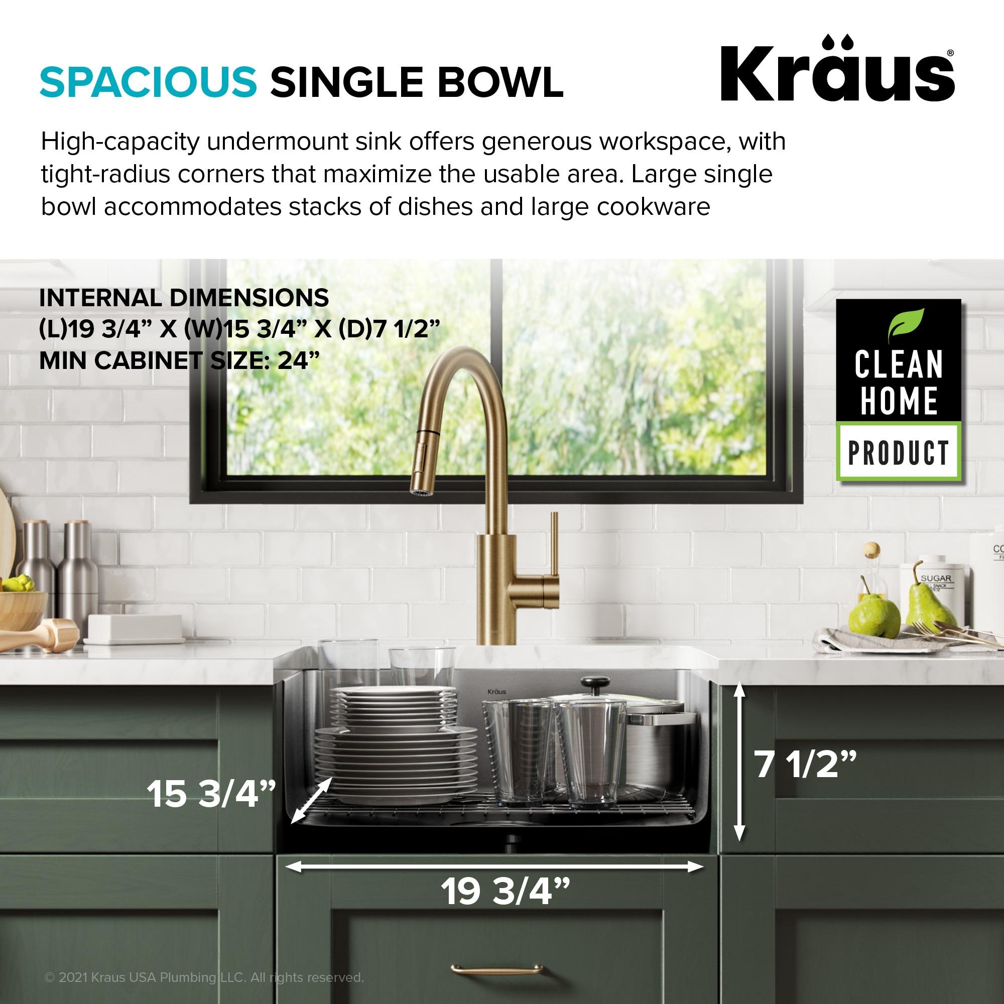 Dex™️ Series KRAUS 21" L Undermount 16 Gauge Stainless Steel Single Bowl Kitchen Sink