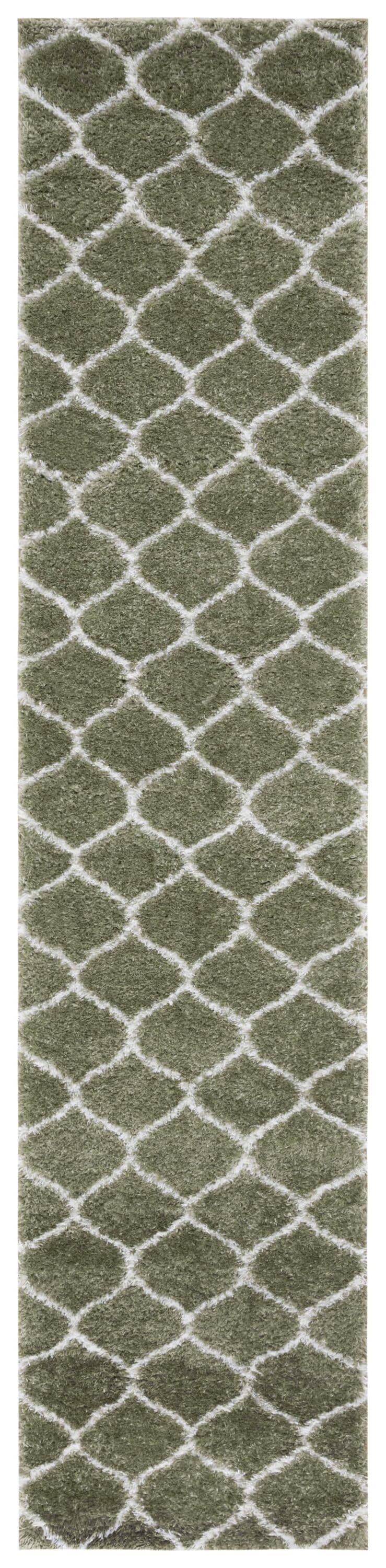 Tahoe Shag THO677 Power Loomed Indoor Runner Rug - Sage/White - 2'x9' - Safavieh