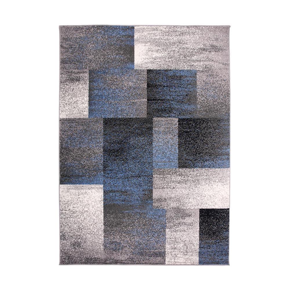 World Rug Gallery Contemporary Modern Geometric Boxes Area Rug - Blue 5' x 7'