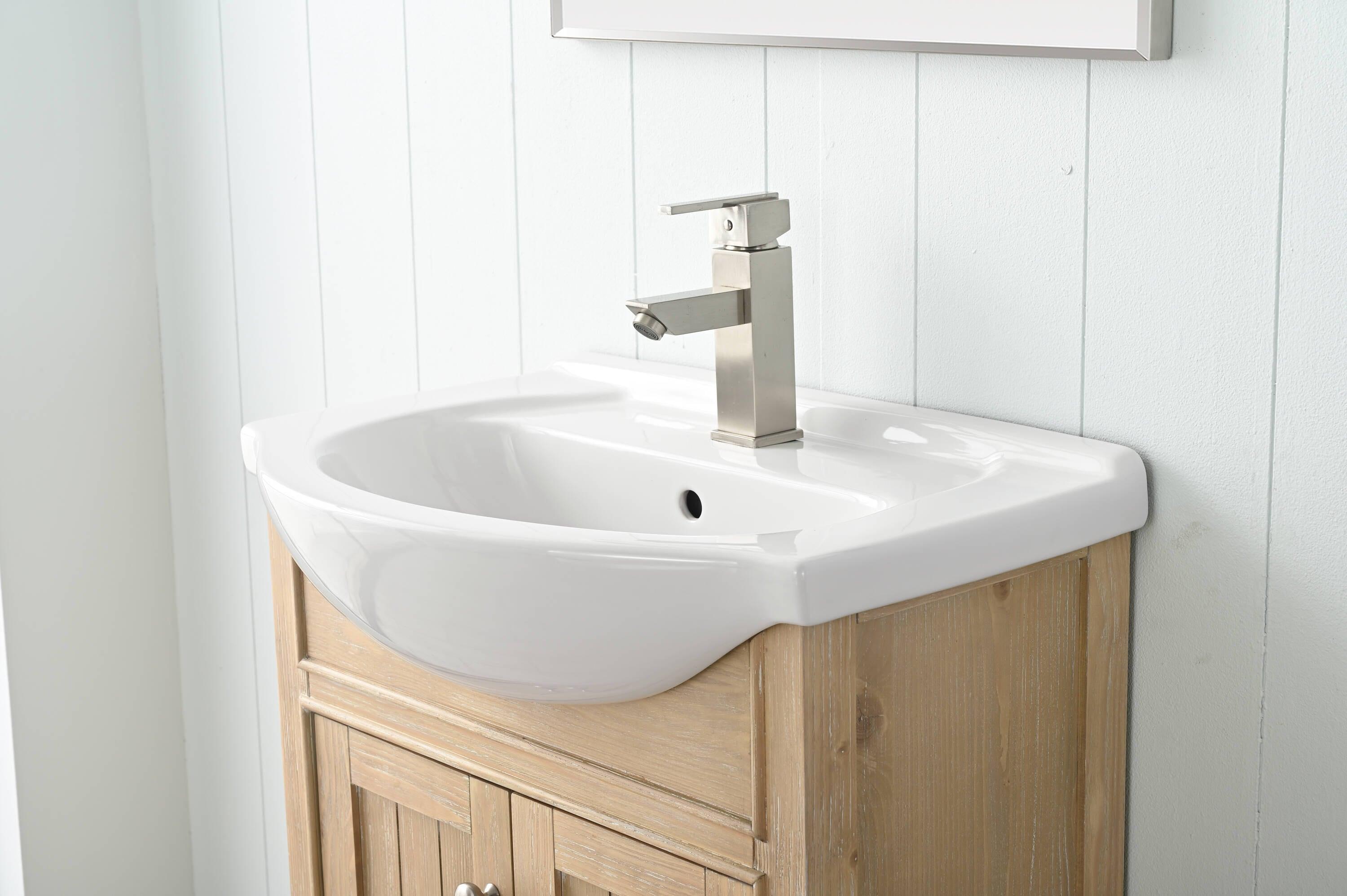 Design Element Marian 24" Single Sink Bath Vanity in Oak with Porcelain Top