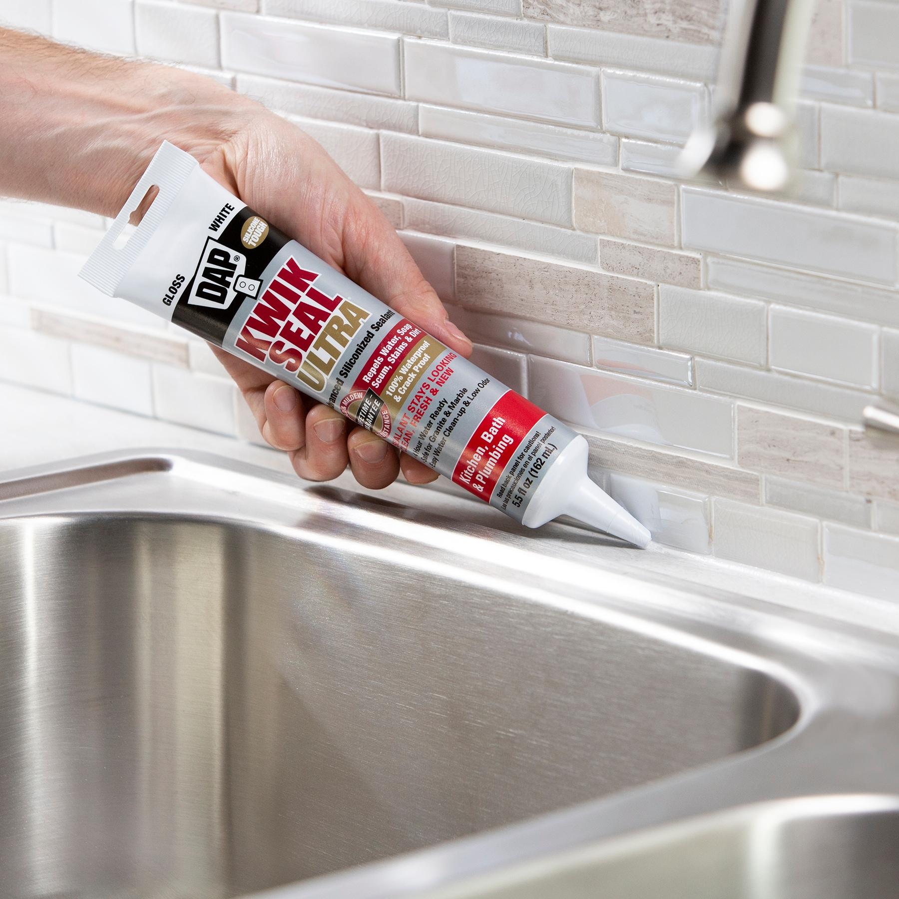 DAP Kwik Seal Ultra Premium Silicone Kitchen and Bath Caulk Sealant, 5.5 oz White