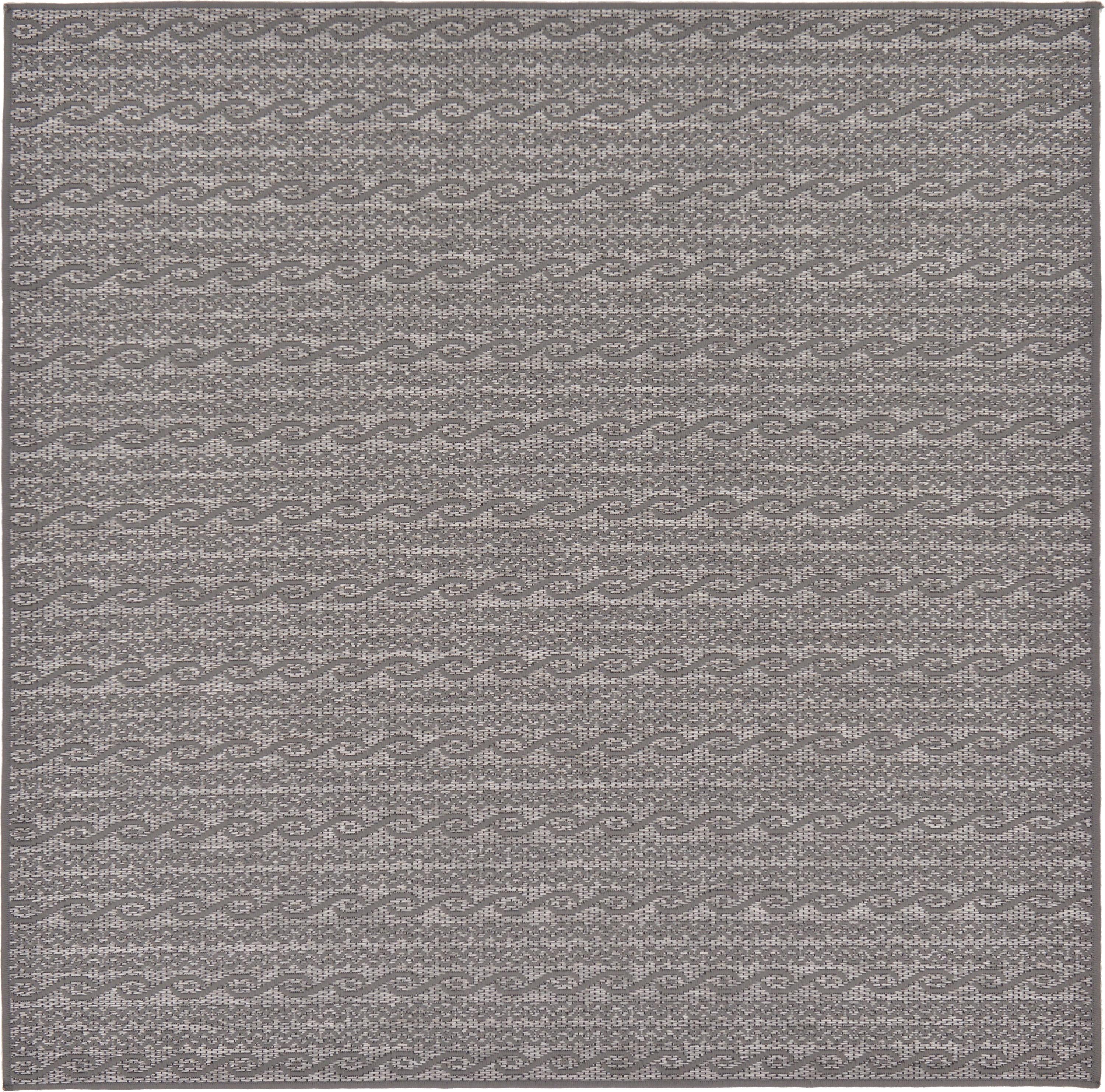 Easy-Care Reversible Gray Stripe Outdoor Square Rug 6'x6'