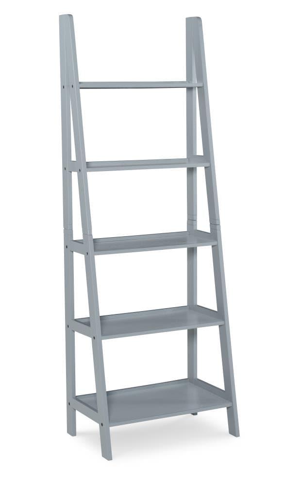 72" Acadia Traditional Ladder Bookshelf Gray - Linon: 5-Tier, Rubberwood Frame, Fixed Shelves