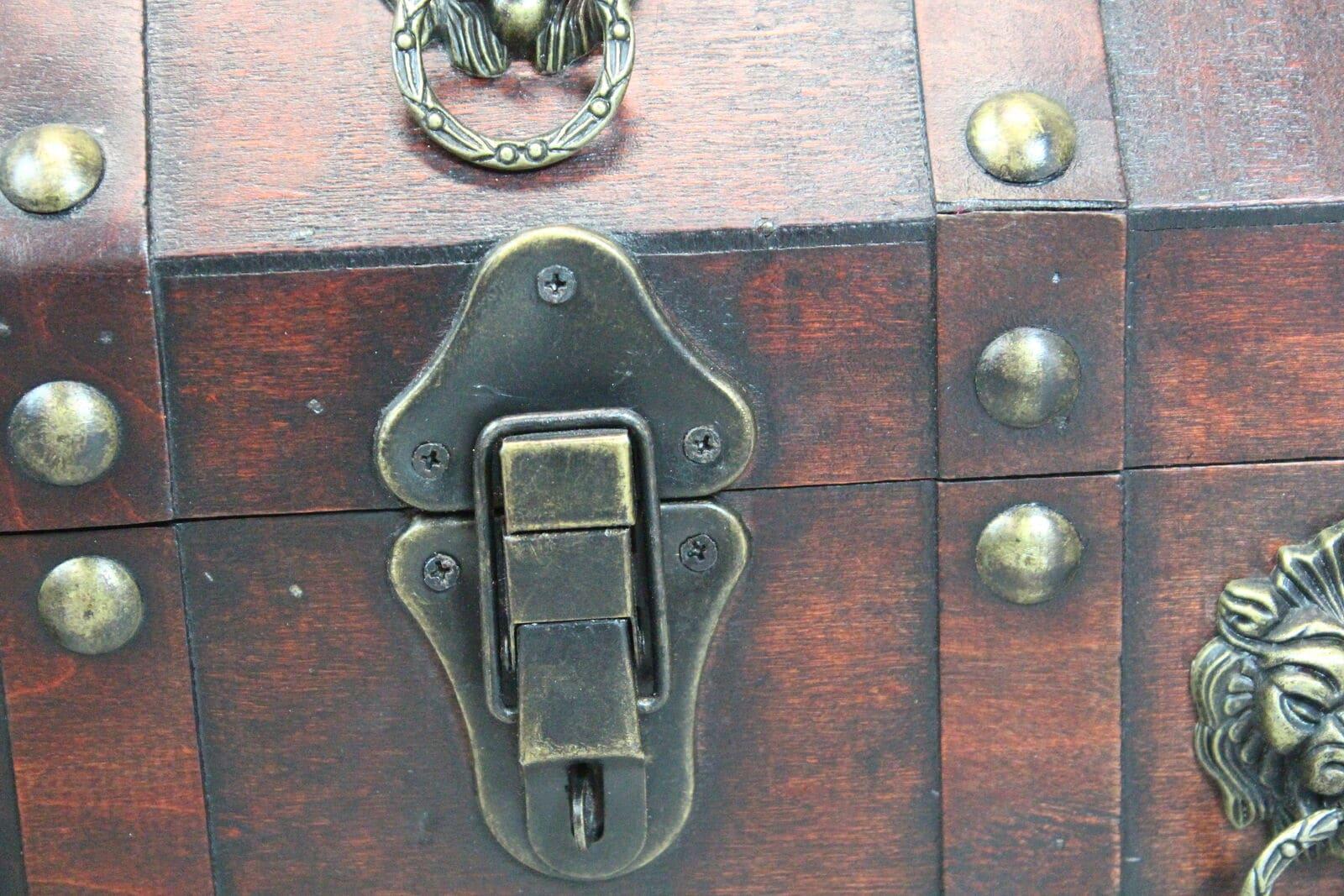 Quickway Imports Antique Wooden Pirate Treasure Chest with Lion Rings and Lockable Latch