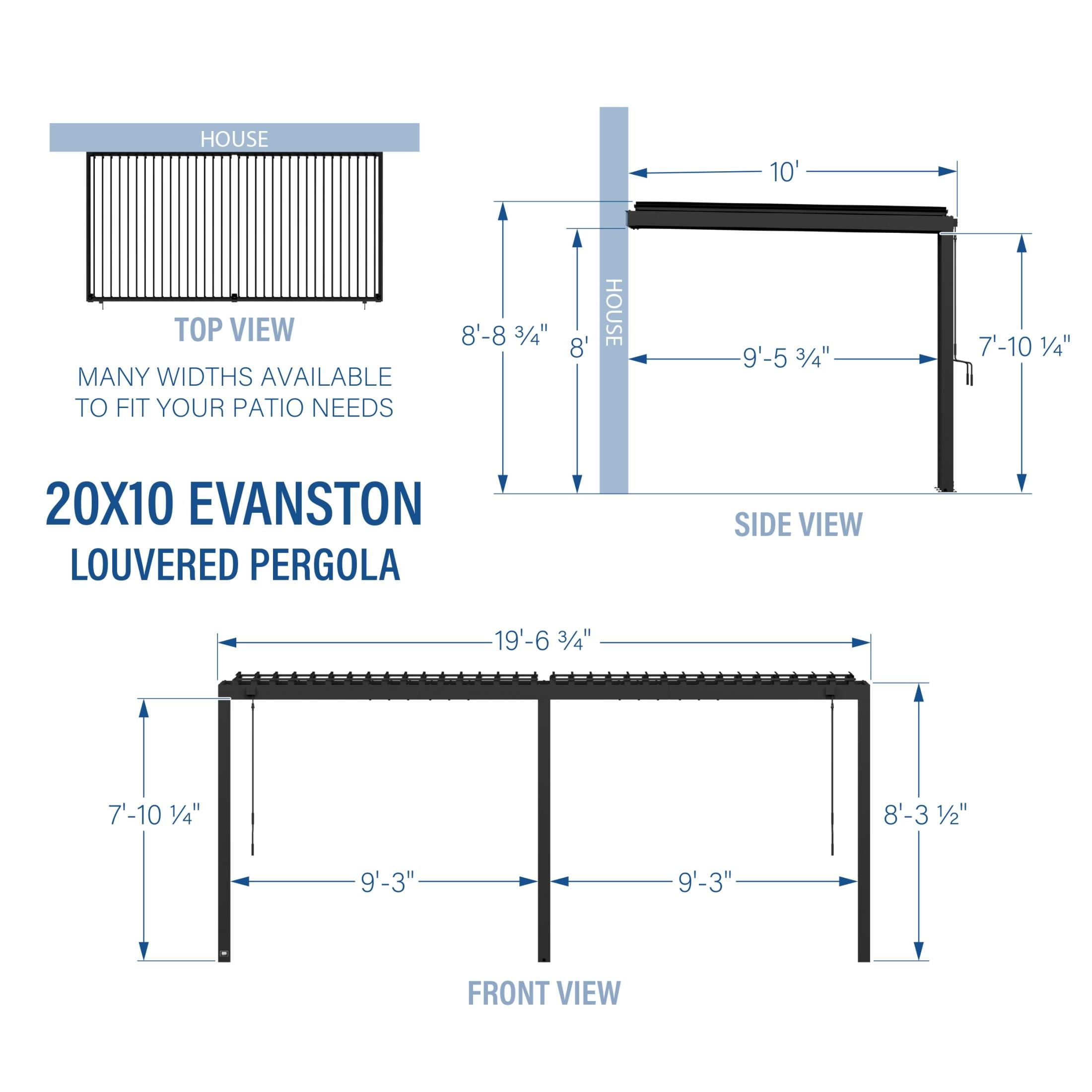 Backyard Discovery Evanston 20'x10' Steel Wall-Mounted Louvered Pergola, Adjustable Roof