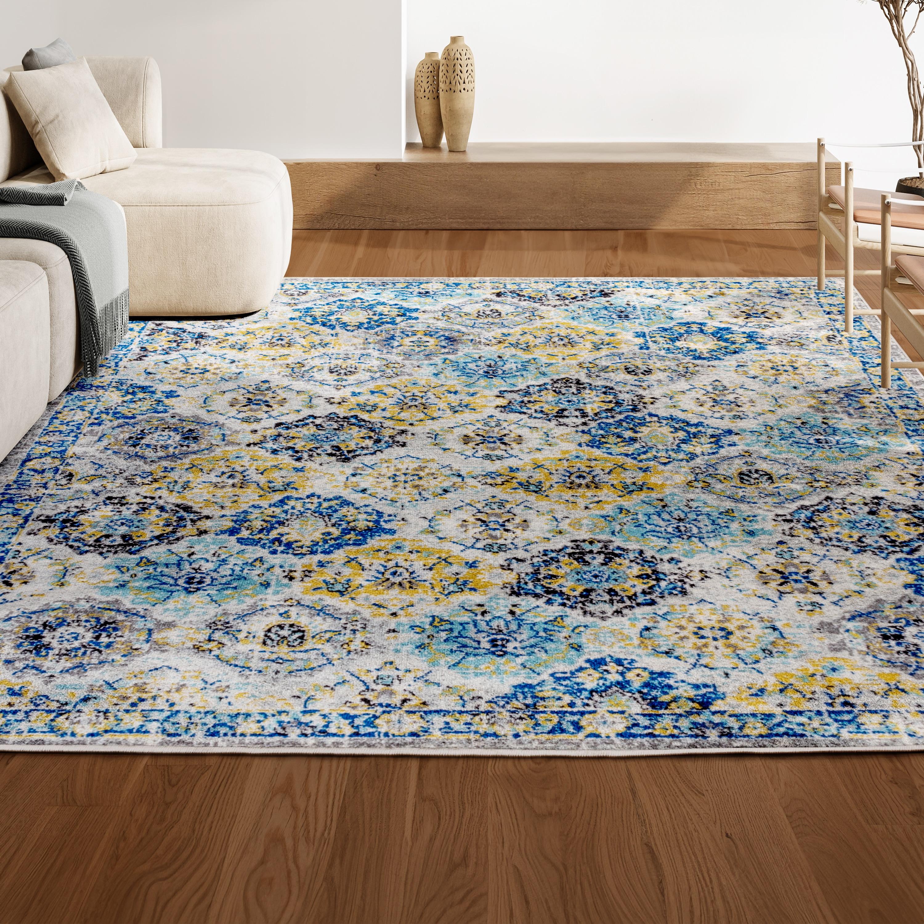 8'x10' Modern Persian Boho Vintage Trellis Area Rug, Blue/Multi - JONATHAN Y