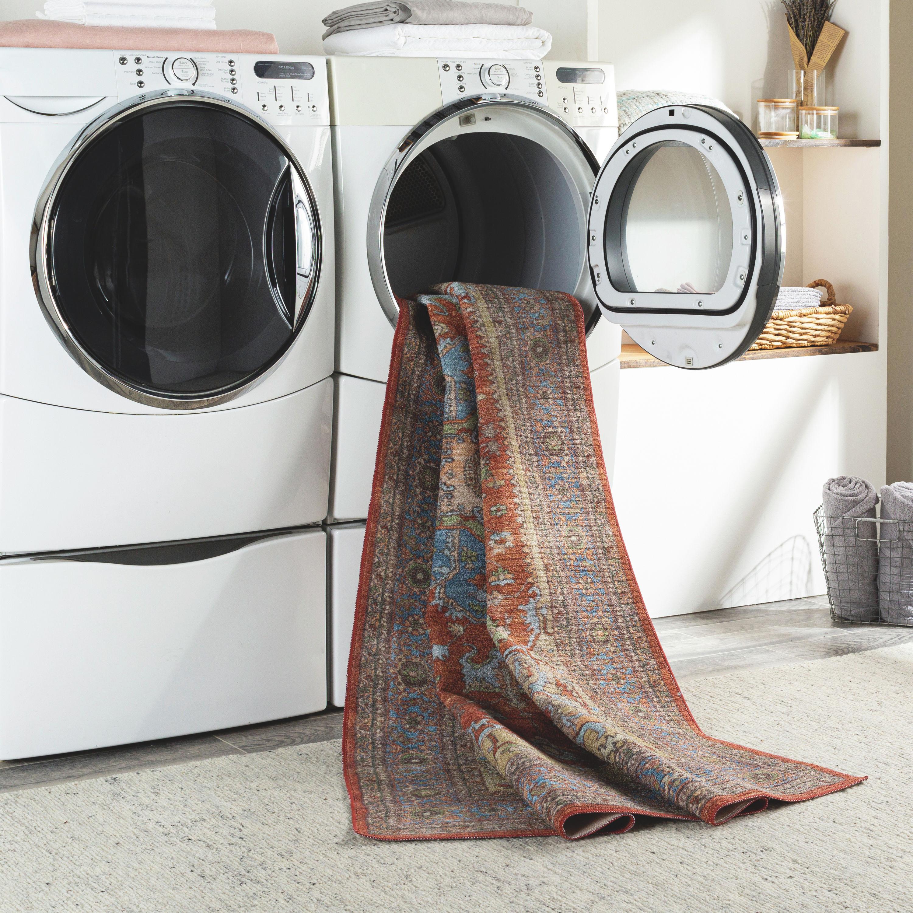 Elegant Red Synthetic 6'7" x 9' Easy-Care Rug