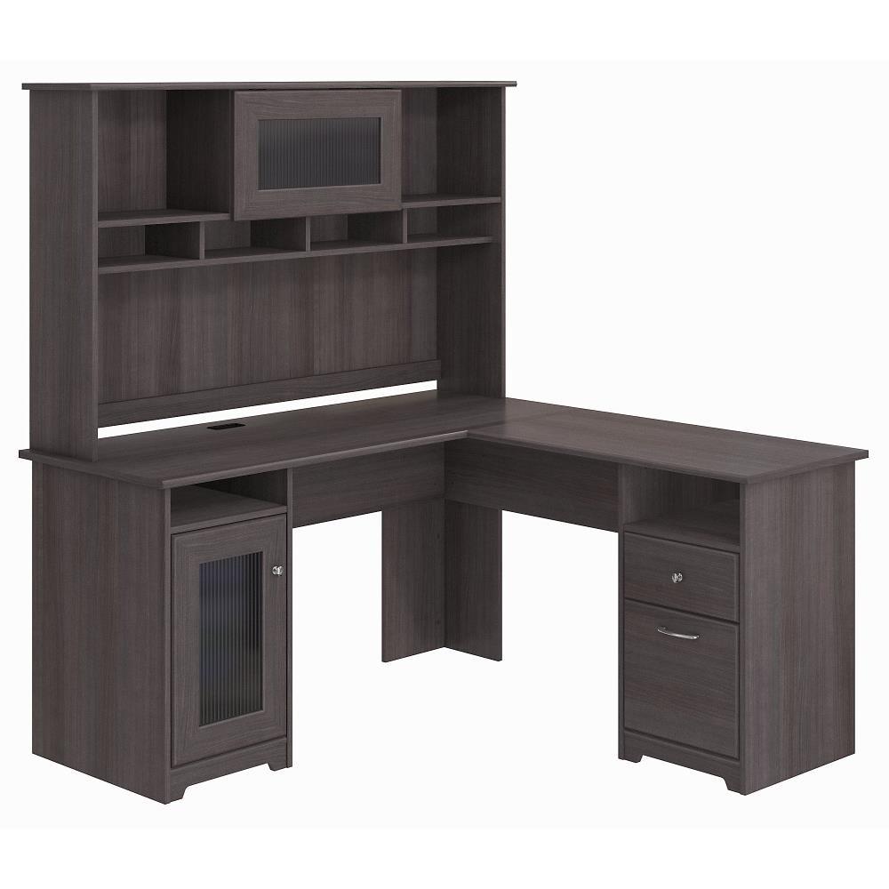 Cabot 60W L Shaped Computer Desk with Hutch Heather Gray - Bush Furniture: Executive Workstation, Storage Cabinet