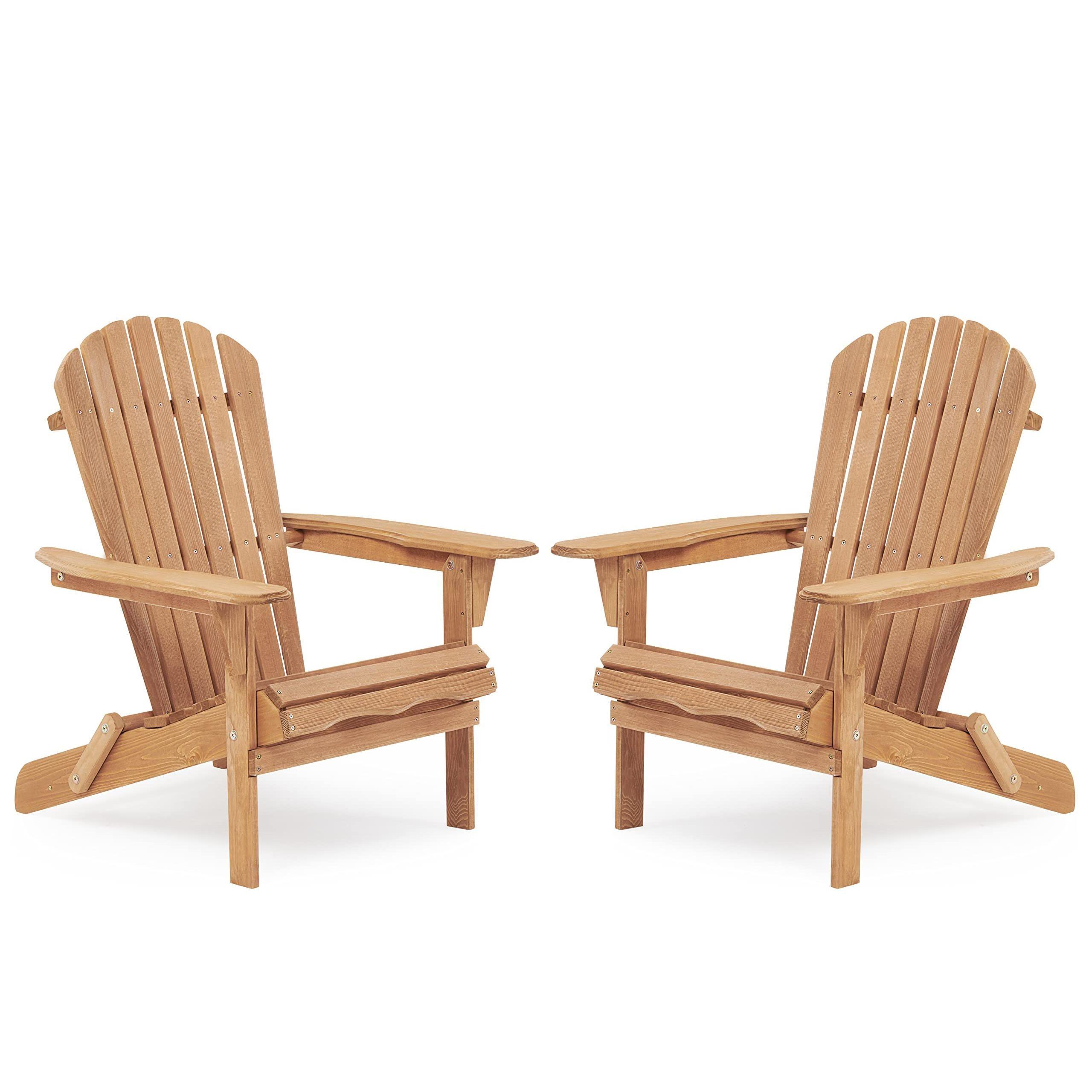 CLEARANCE! Wooden Outdoor Folding Adirondack Chair Set of 2 Wood Lounge Patio Chair for Garden,Garden, Lawn, Backyard, Deck, Pool Side, Fire Pit,Half Assembled,