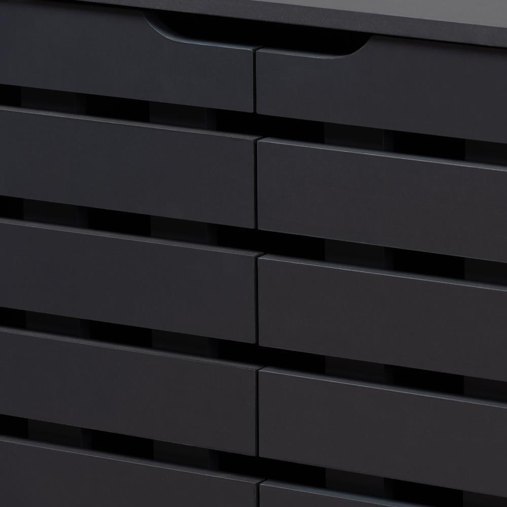 Baxton Studio Shirley Modern and Contemporary Dark Grey Finished 2-Door Wood Shoe Storage Cabinet with Open Shelves