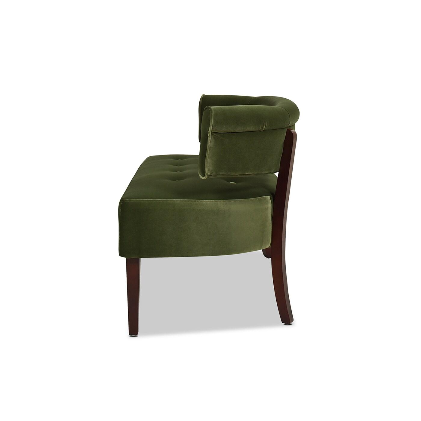 Jennifer Taylor Home Jared Roll Arm Tufted Bench Settee, Olive Green Velvet
