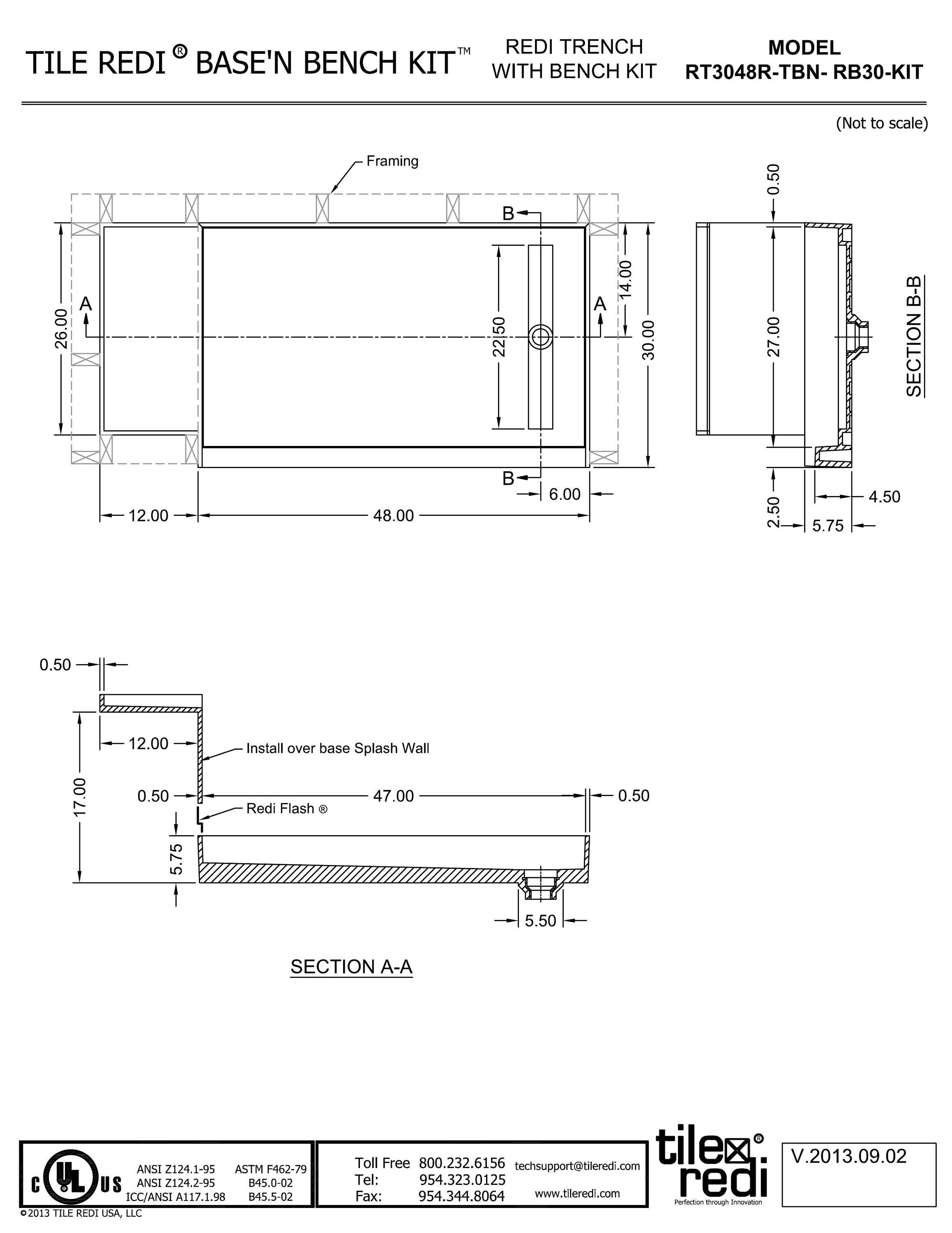 Tile Redi Rt3048l-Rb30-Kit Base'n Bench 30" X 60" Rectangular Shower Base - Tileable