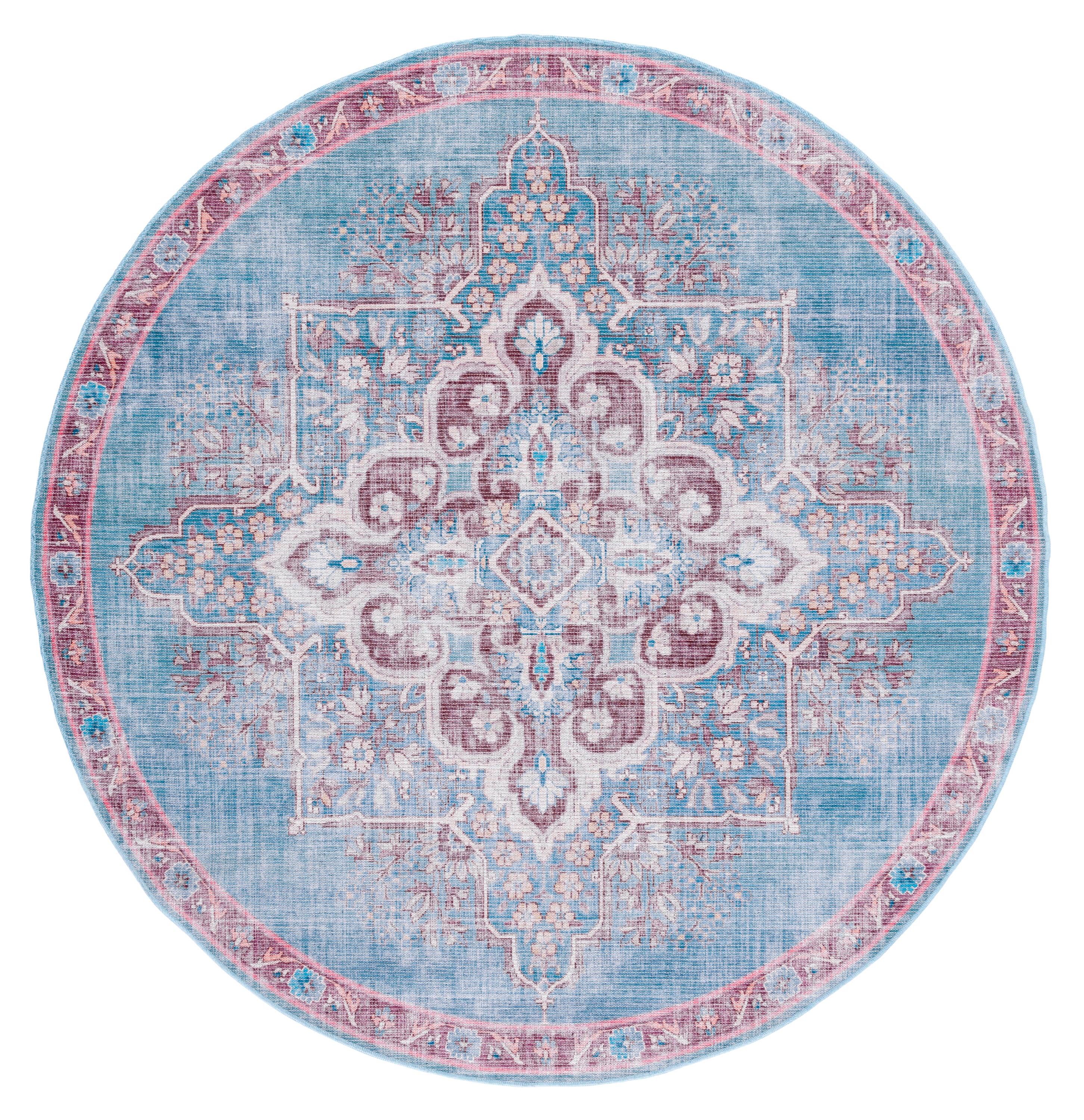 Serapi SEP580 Power Loomed Machine Washable Skid-Resistant Indoor Area Rug - Blue/Brown - 6'7" Round - Safavieh