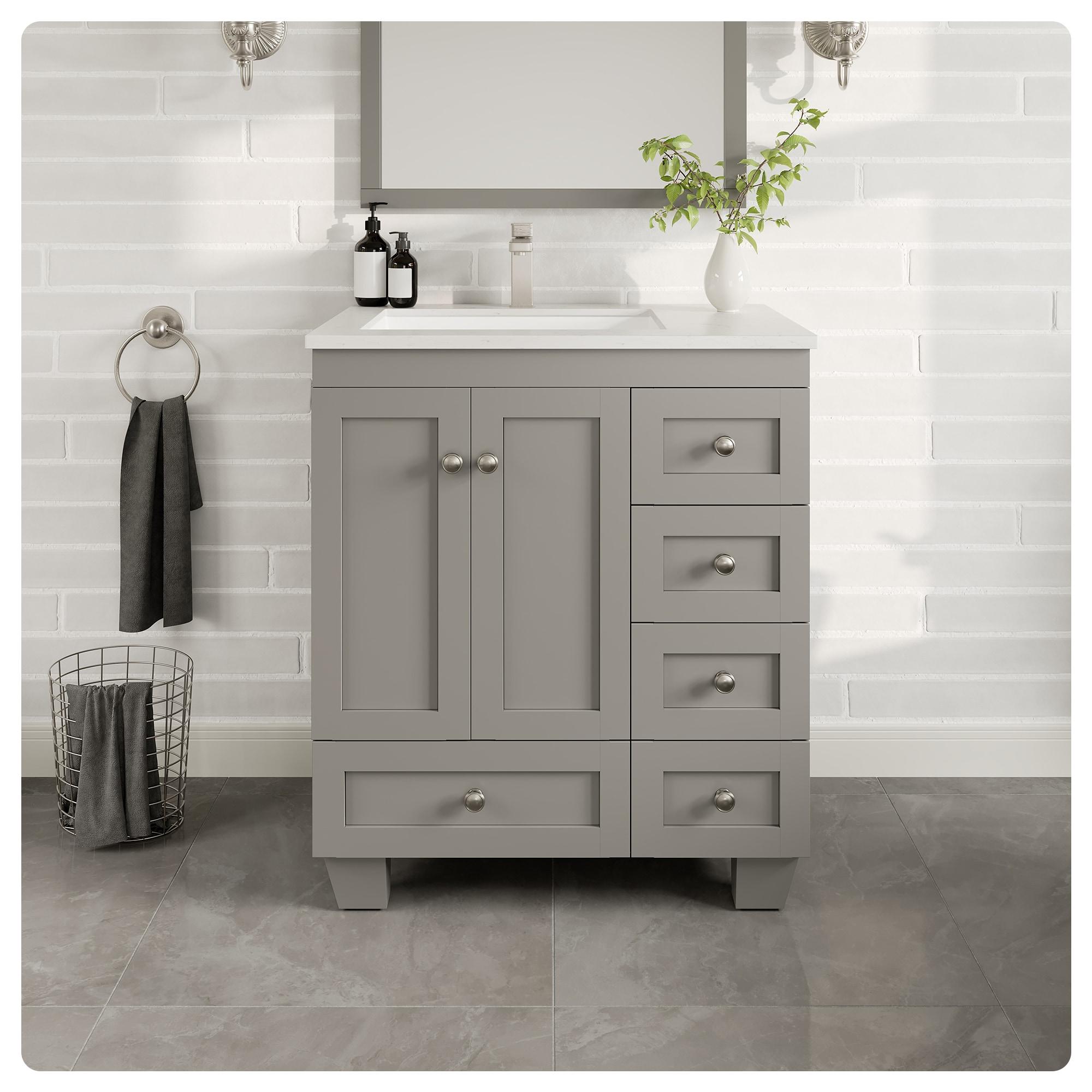 Eviva Happy 30" x 18" Transitional Gray Bathroom Vanity with White Carrara Marble Countertop