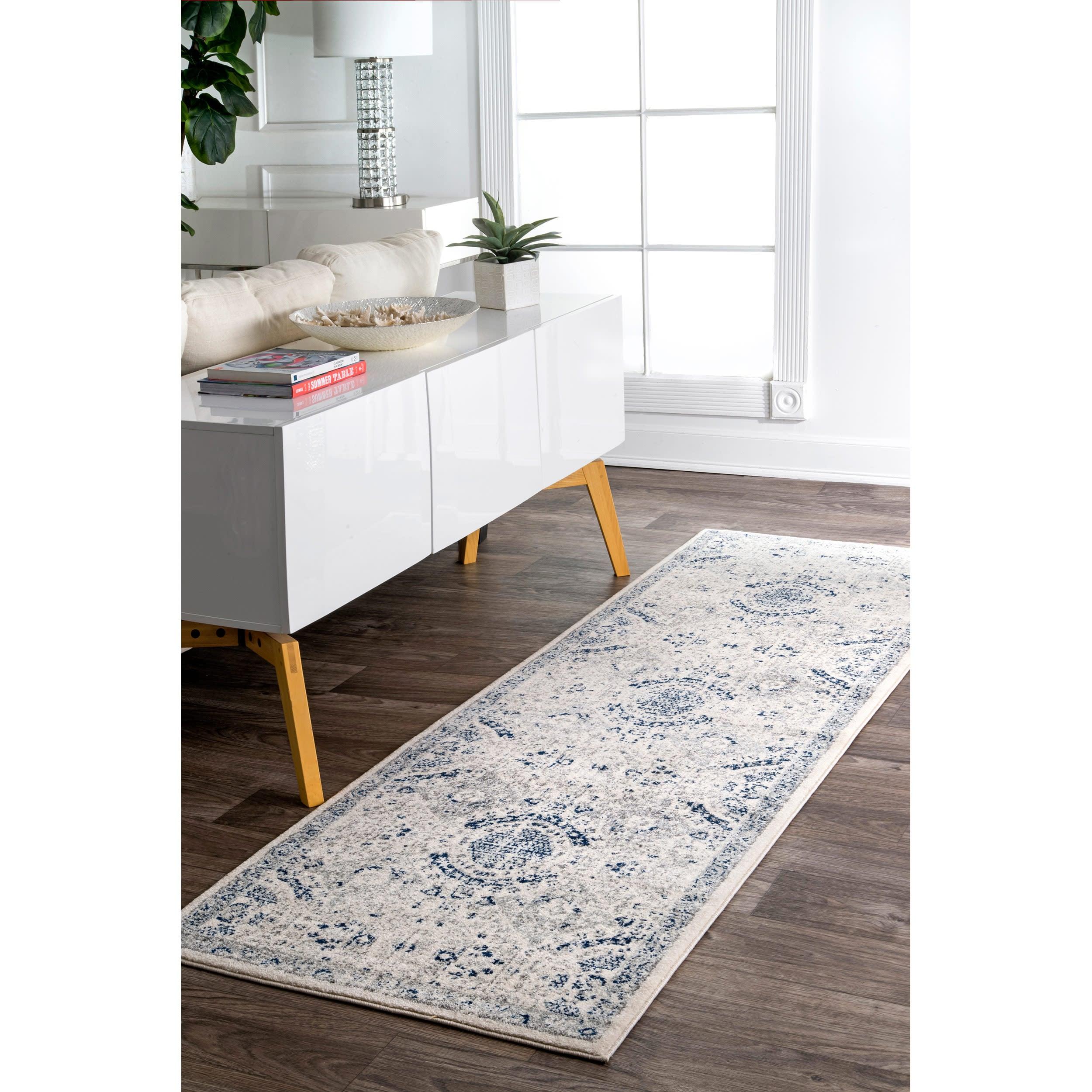 Nuloom Minta Medallion 2x8 Runner Indoor Area Rug for Living Room Bedroom Dining Room Entryway Hallway Kitchen, Blue/Off White