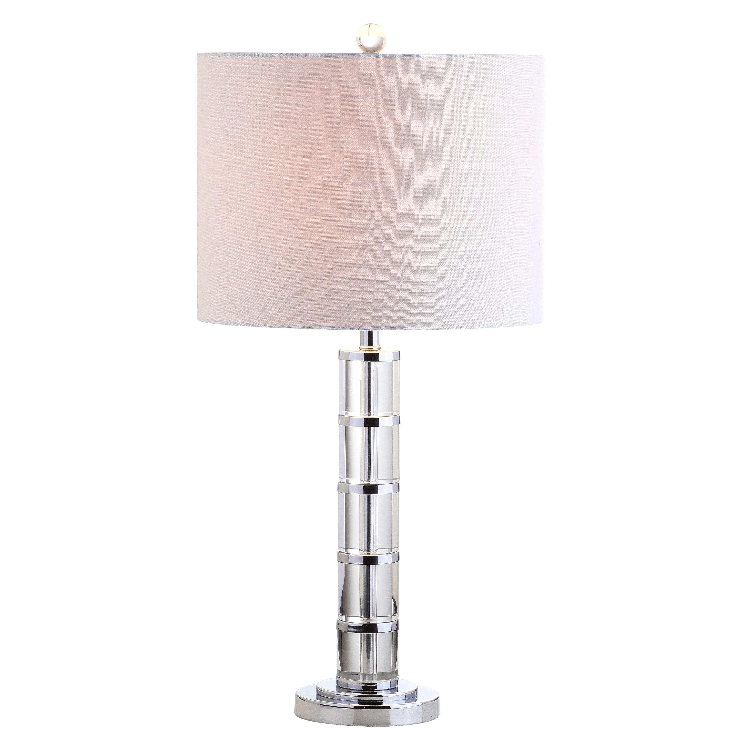 Hailey 26" Antique Crystal & Chrome Table Lamp with White Linen Shade