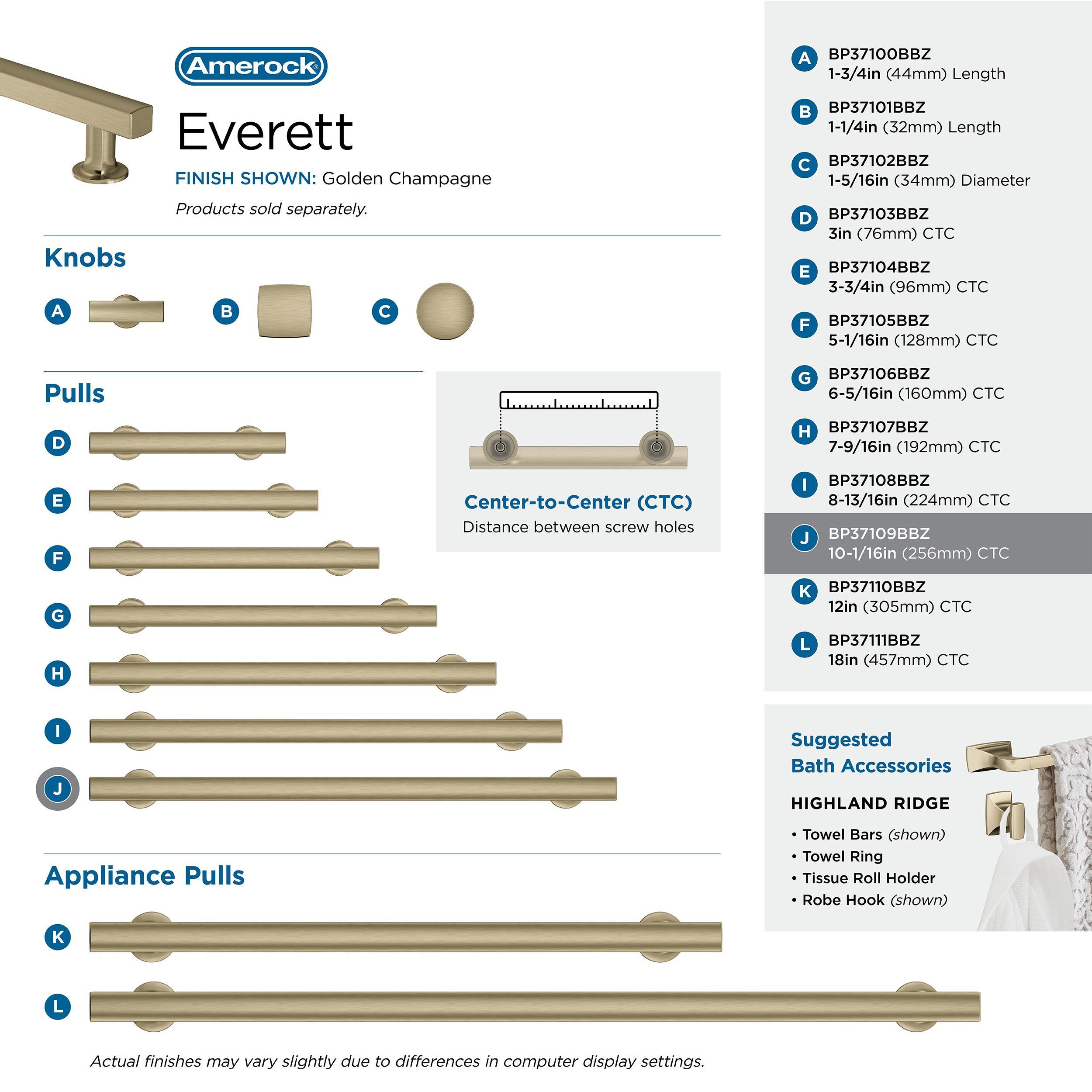 Amerock Everett 10-1/16 inch (256mm) Center-to-Center Golden Champagne Cabinet Pull