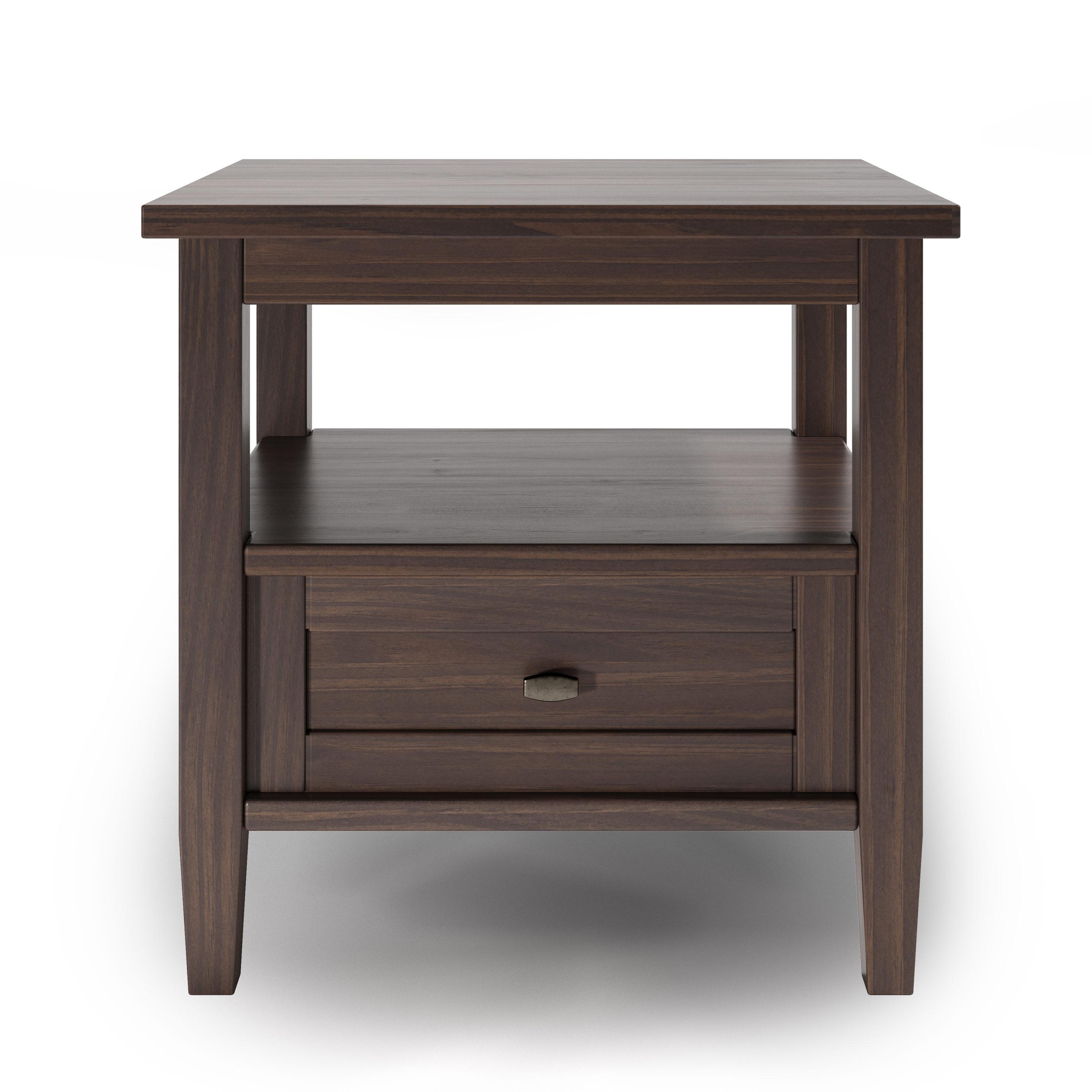 Warm Shaker SOLID WOOD 20" W Rectangle End Table in Warm Walnut Brown