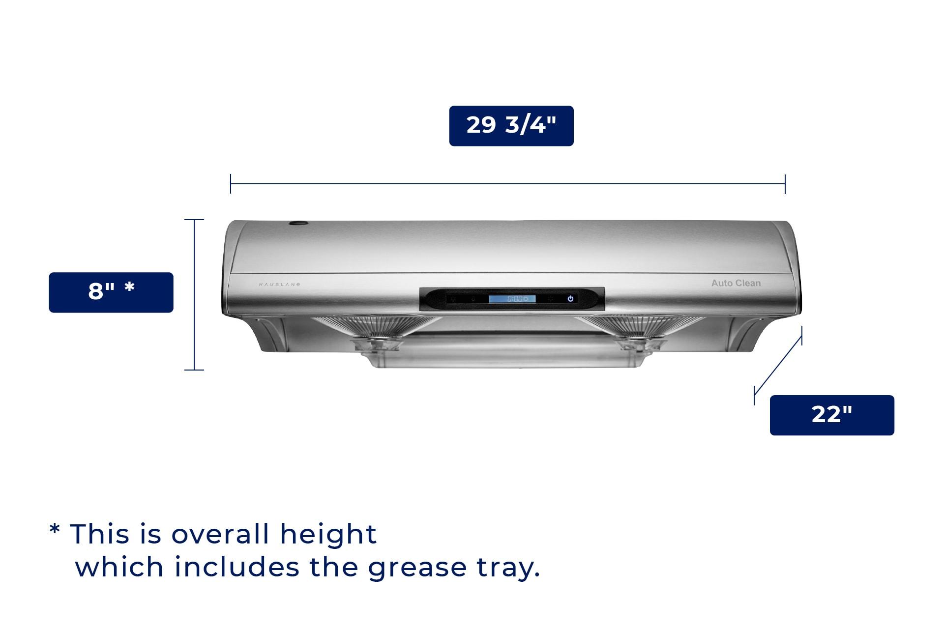 Hauslane 30" Stainless Steel 400 CFM Ducted (Vented) Under Cabinet Range Hood